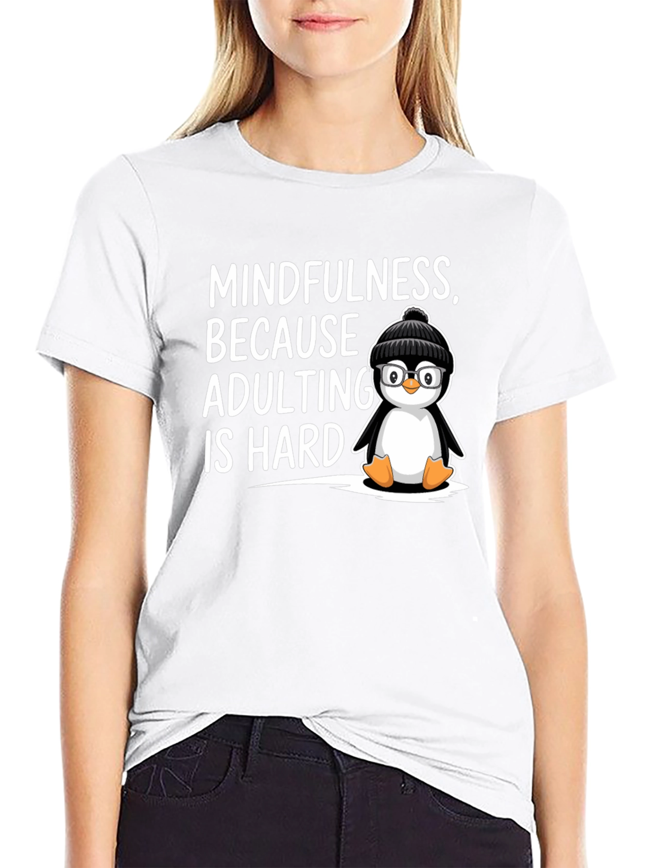 Black Mindfulness Penguin T-Shirt Adulting is Hard Humor Tee view 9