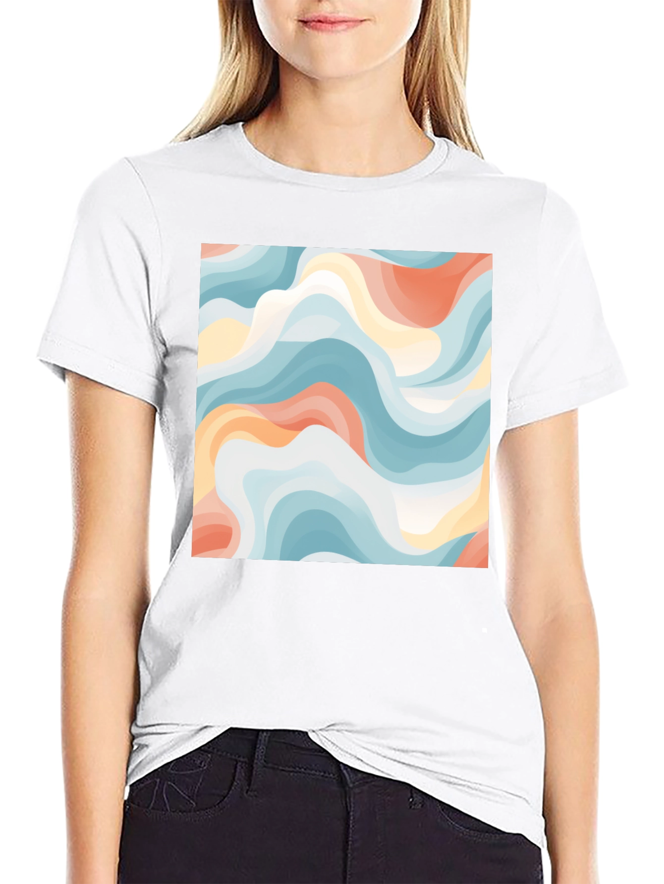 Black Abstract Wave Print Tee - Modern Art Shirt view 9