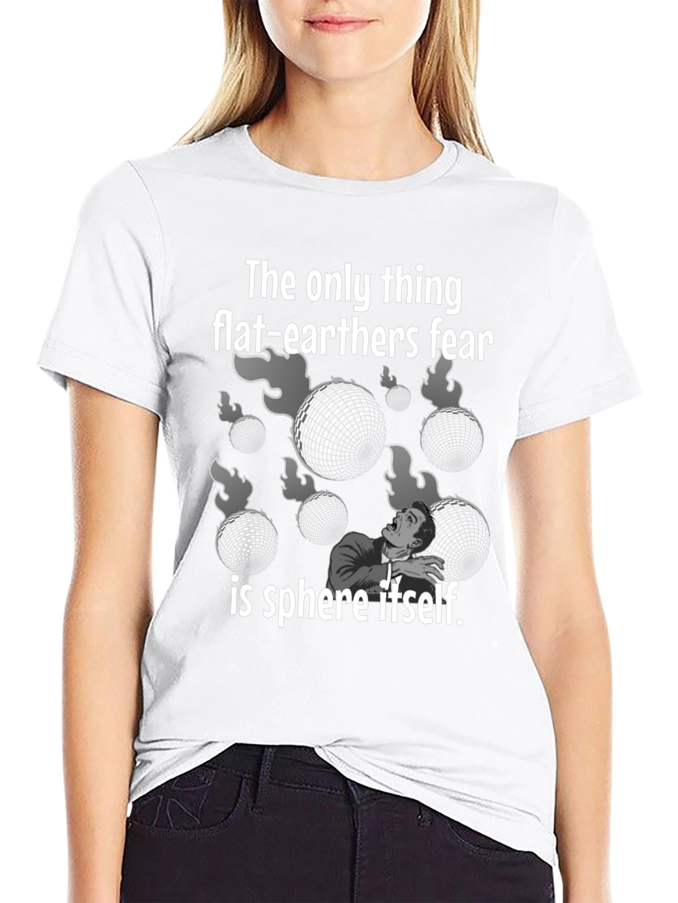 Black Flat Earther Fear Sphere Graphic Tee view 9