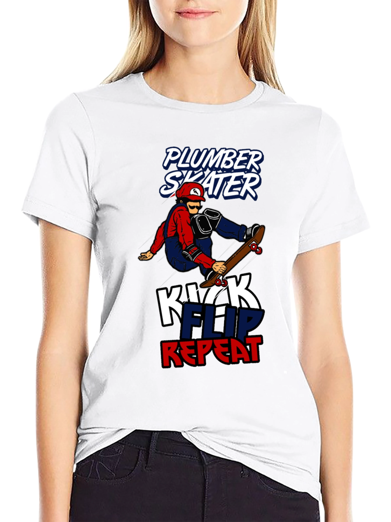 Black Plumber Skater T-Shirt - Kickflip Repeat Graphic Tee view 9