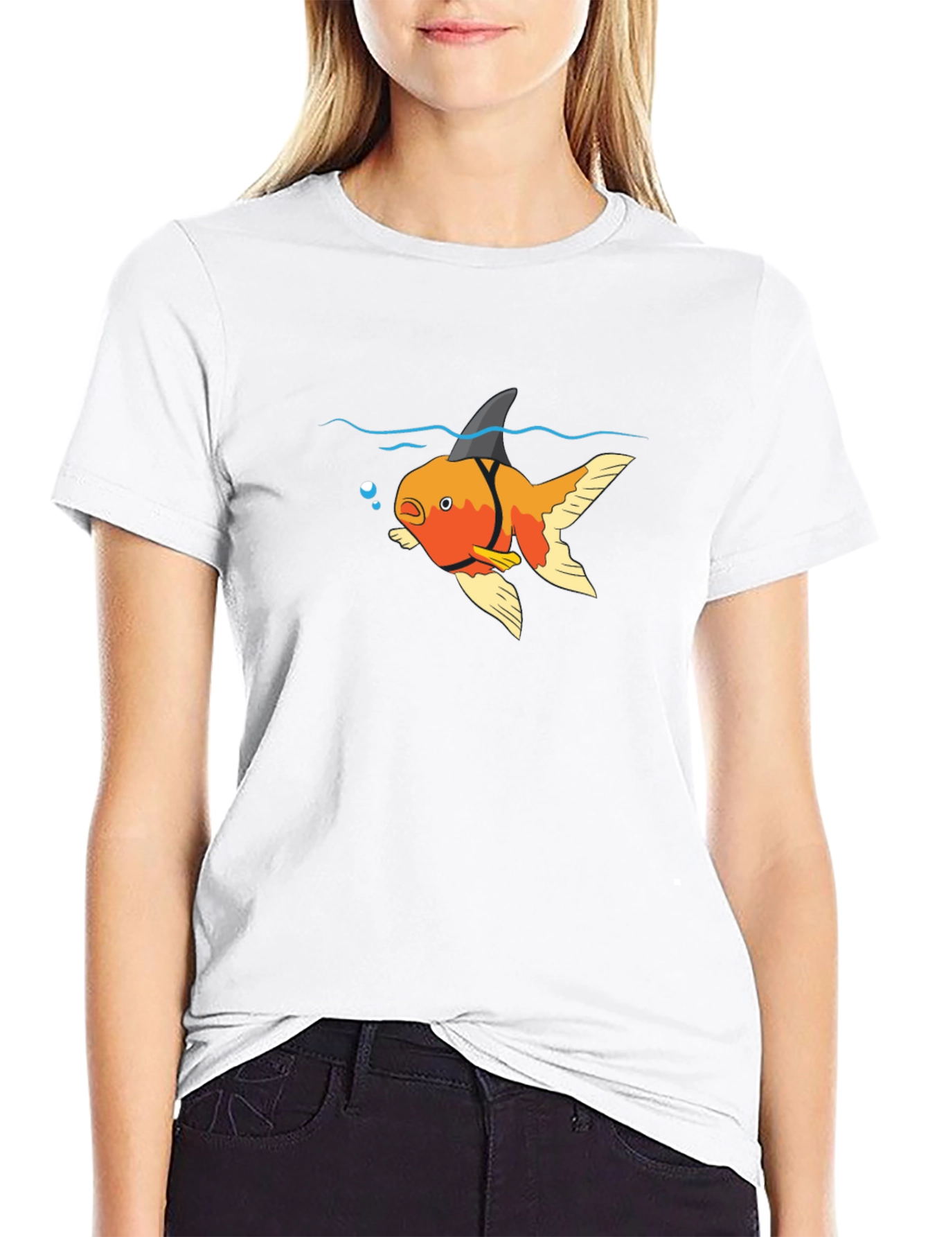 Black Funny Goldfish Shark Fin T-Shirt view 9