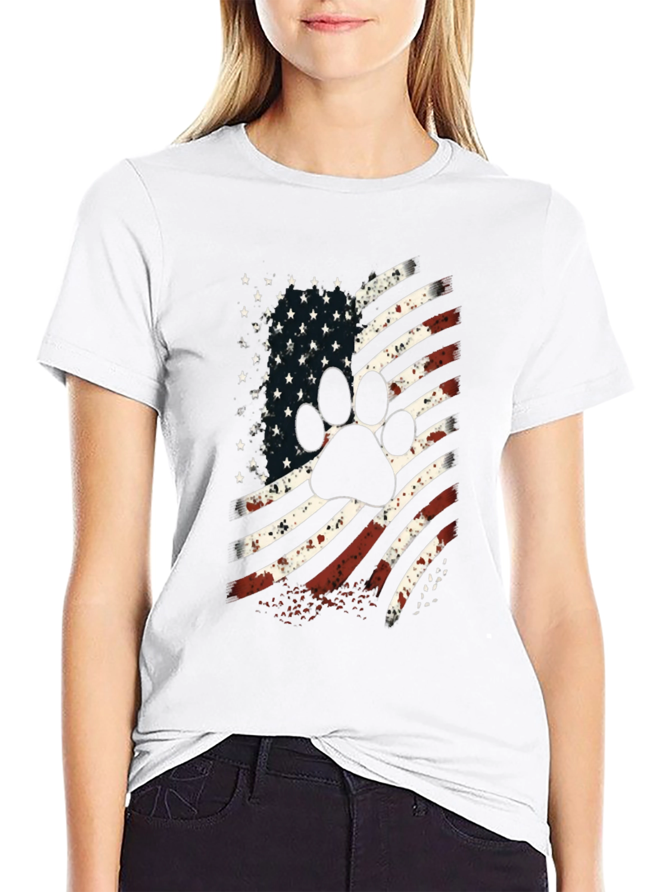 Black Patriotic Paw Print USA Flag Graphic T-Shirt view 9