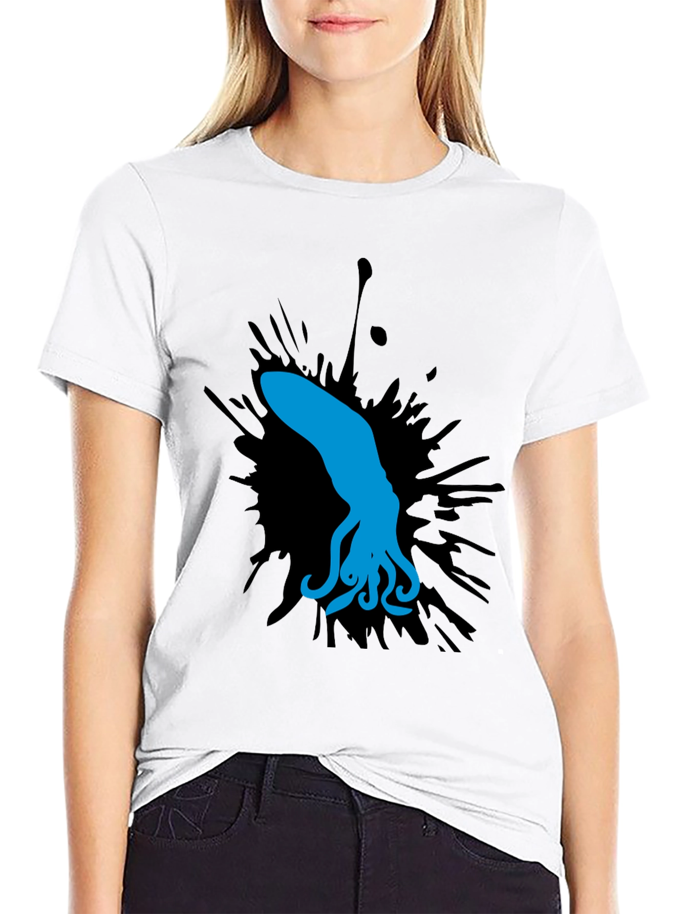 Black Blue Squid Graphic Tee - Black Cotton Shirt view 9
