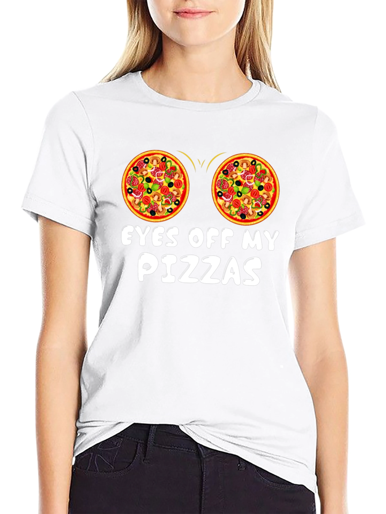 Black Funny Pizza T-Shirt - Eyes Off My Pizzas view 9