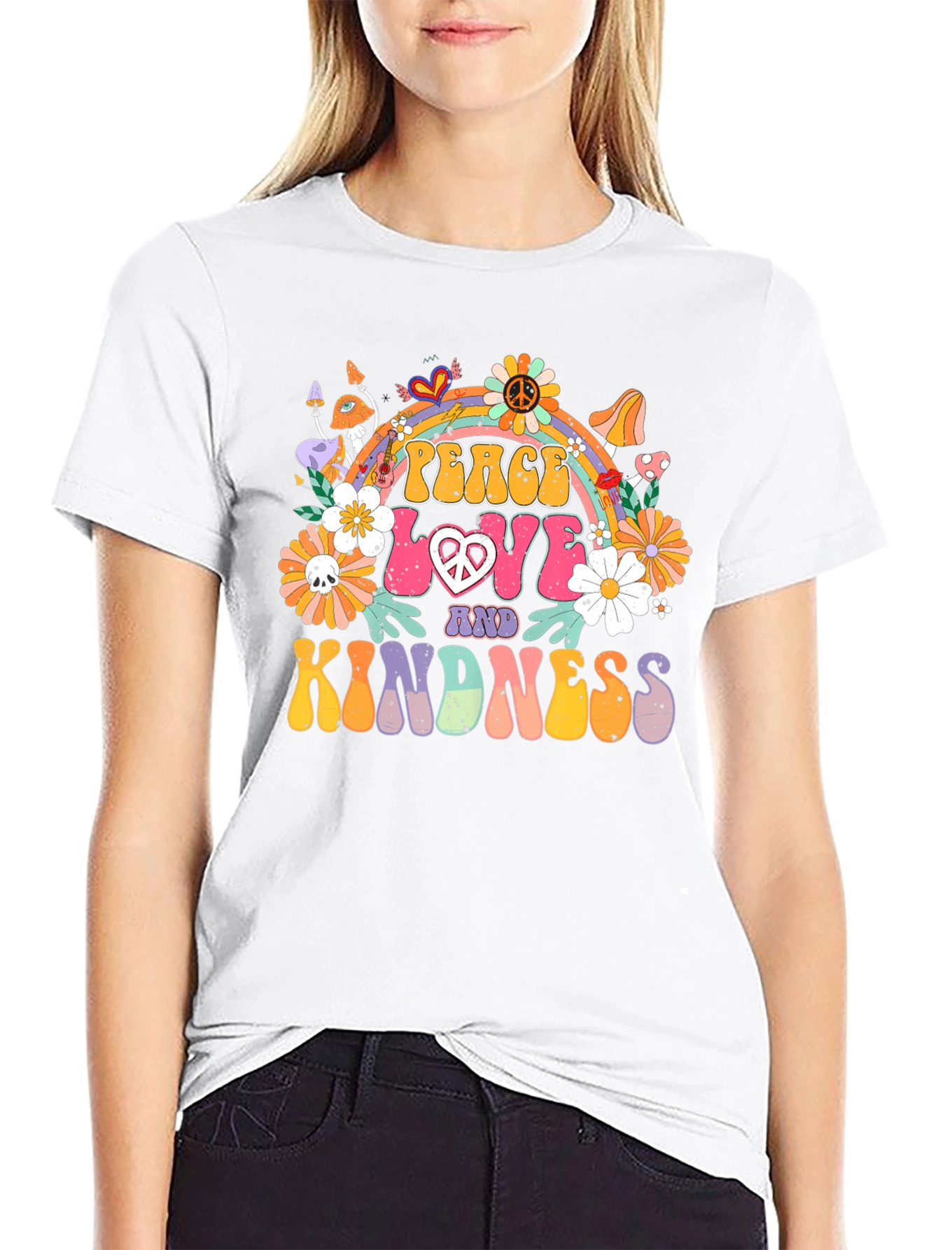 Black Peace Love Kindness Retro Graphic Tee view 9