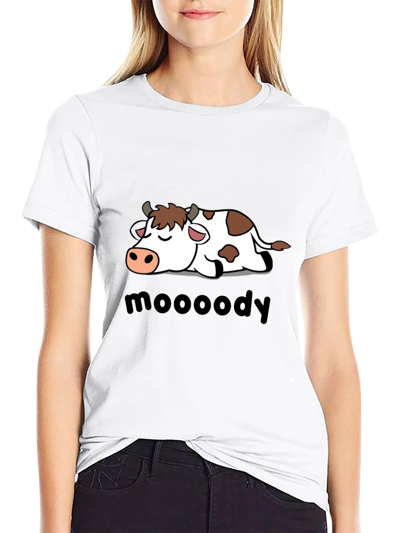 Black Moody Cow Graphic Tee - Black Cotton T-Shirt view 9