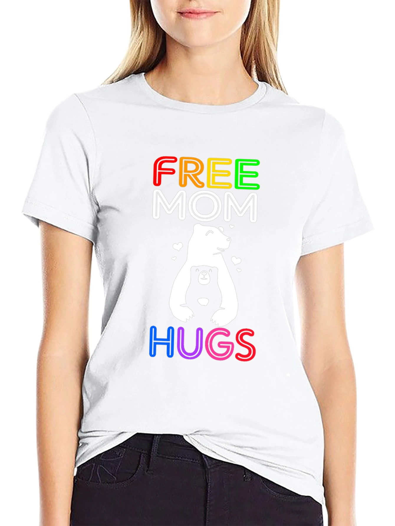 Black Free Mom Hugs Bear Graphic Tee view 9