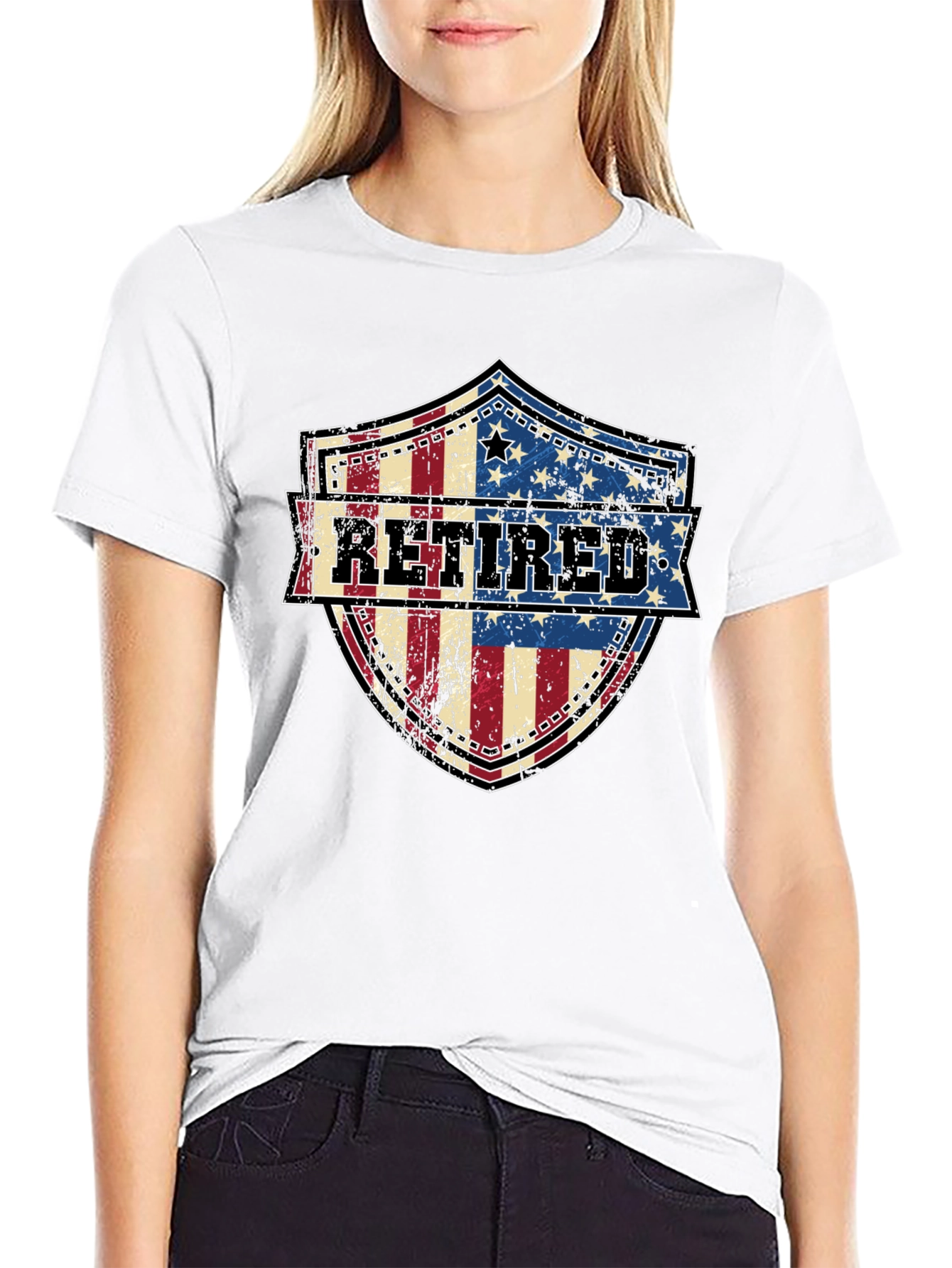 Black Retired American Flag Shield T-Shirt view 9