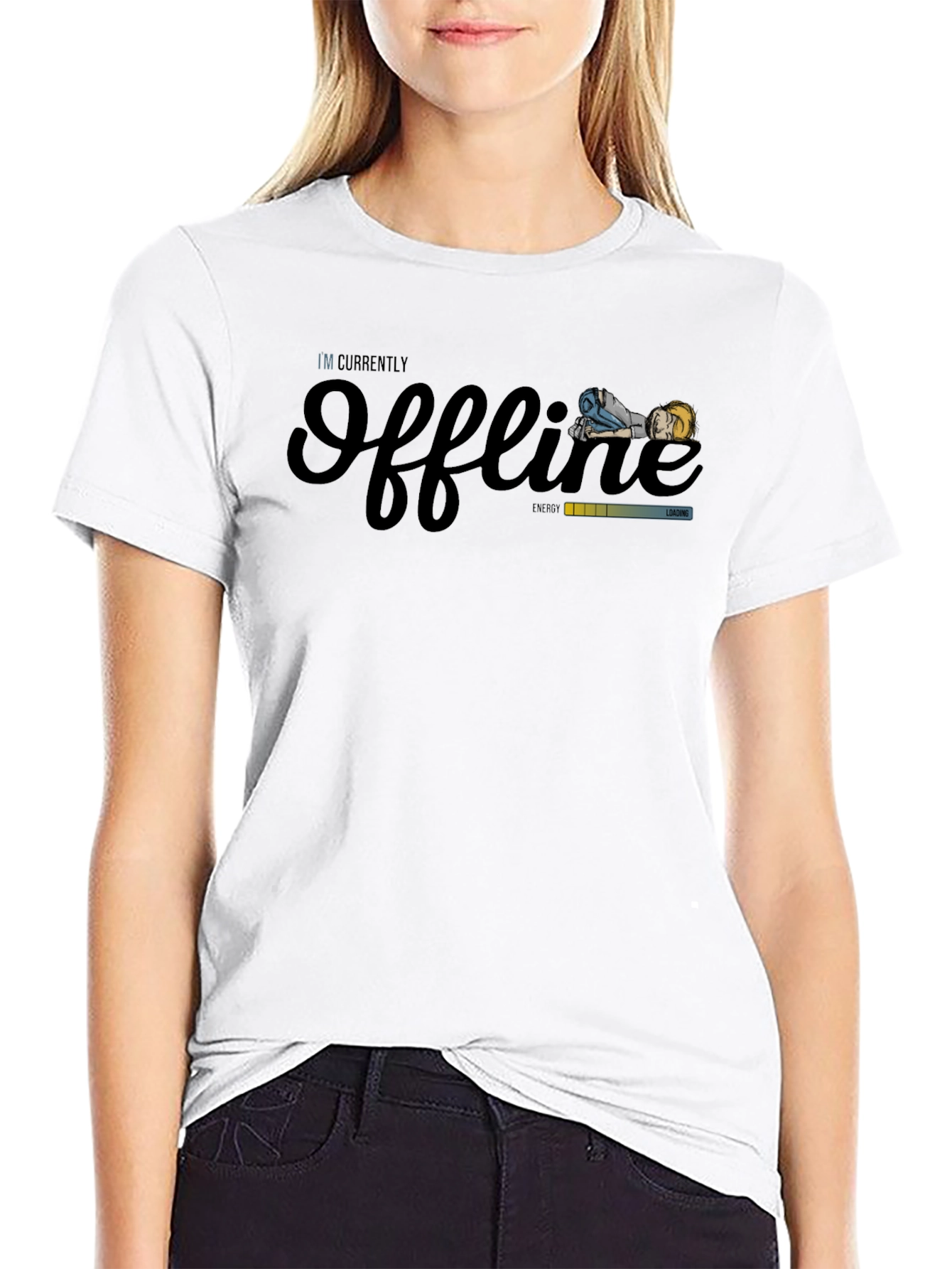 Black Offline Mode T-Shirt - Gamer Style Relax Tee view 9