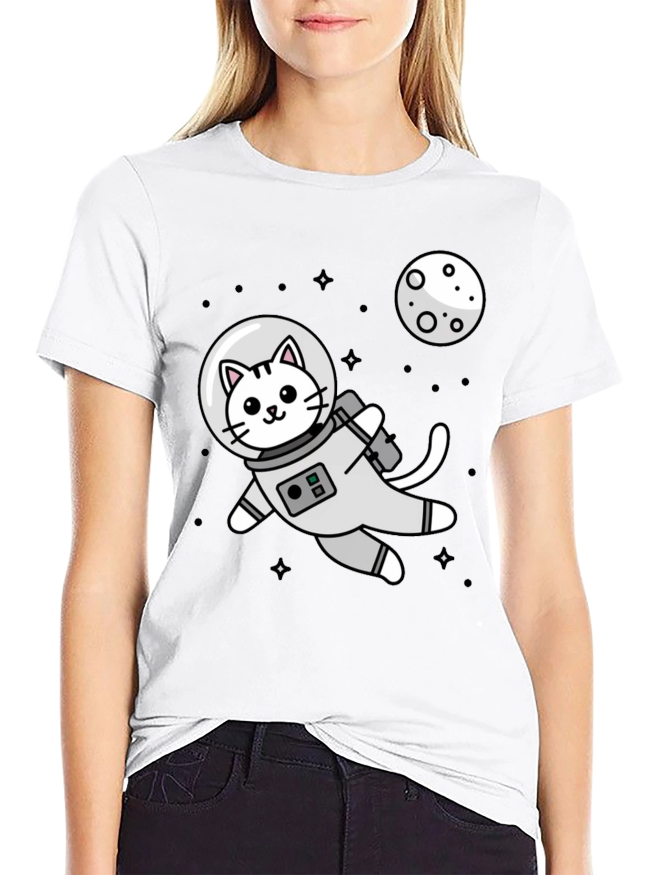 Black Astronaut Cat Graphic T-Shirt - Space Kitten Tee view 9