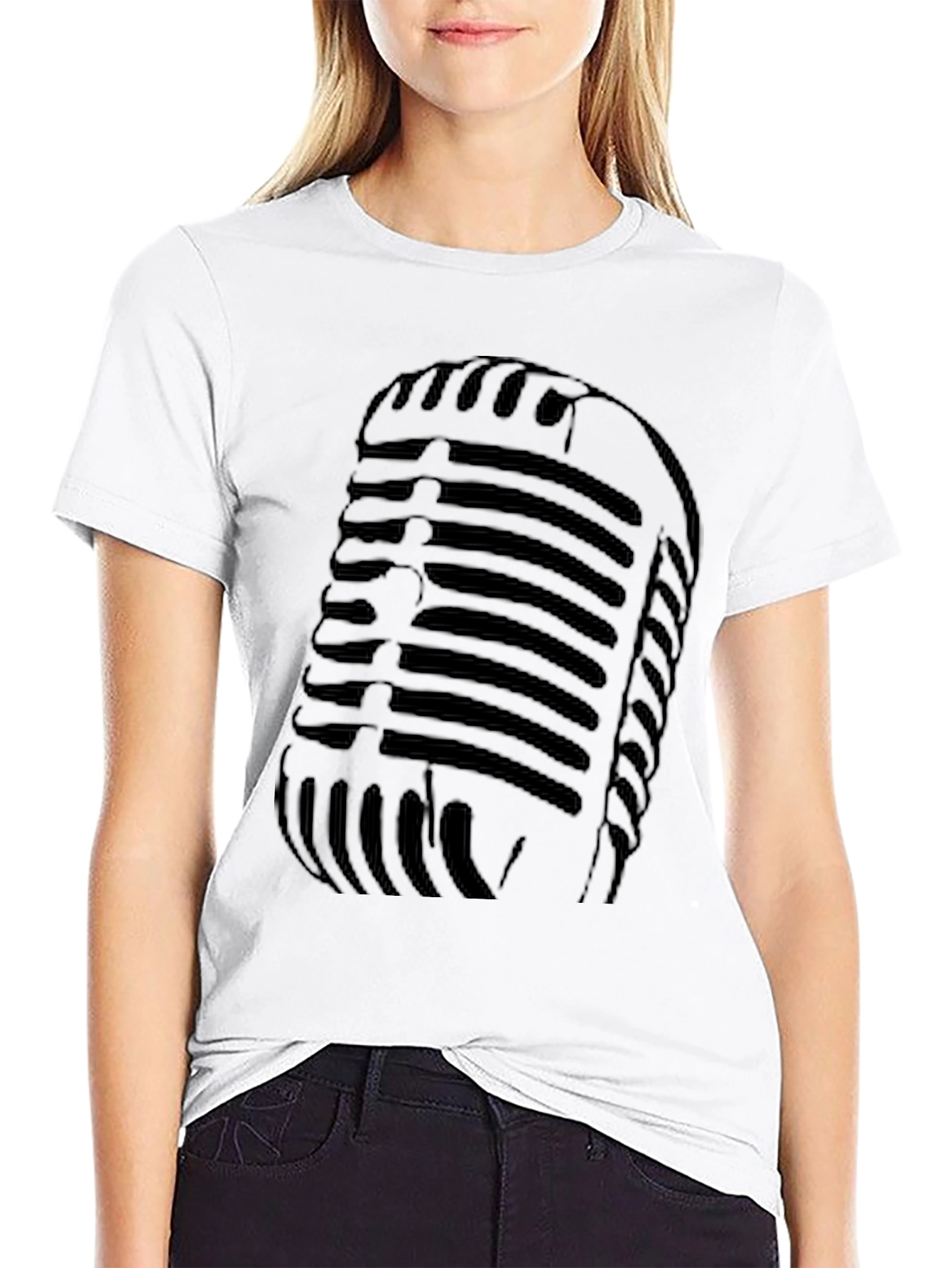 Black Vintage Microphone Graphic Tee - Retro Style Black T-Shirt view 9