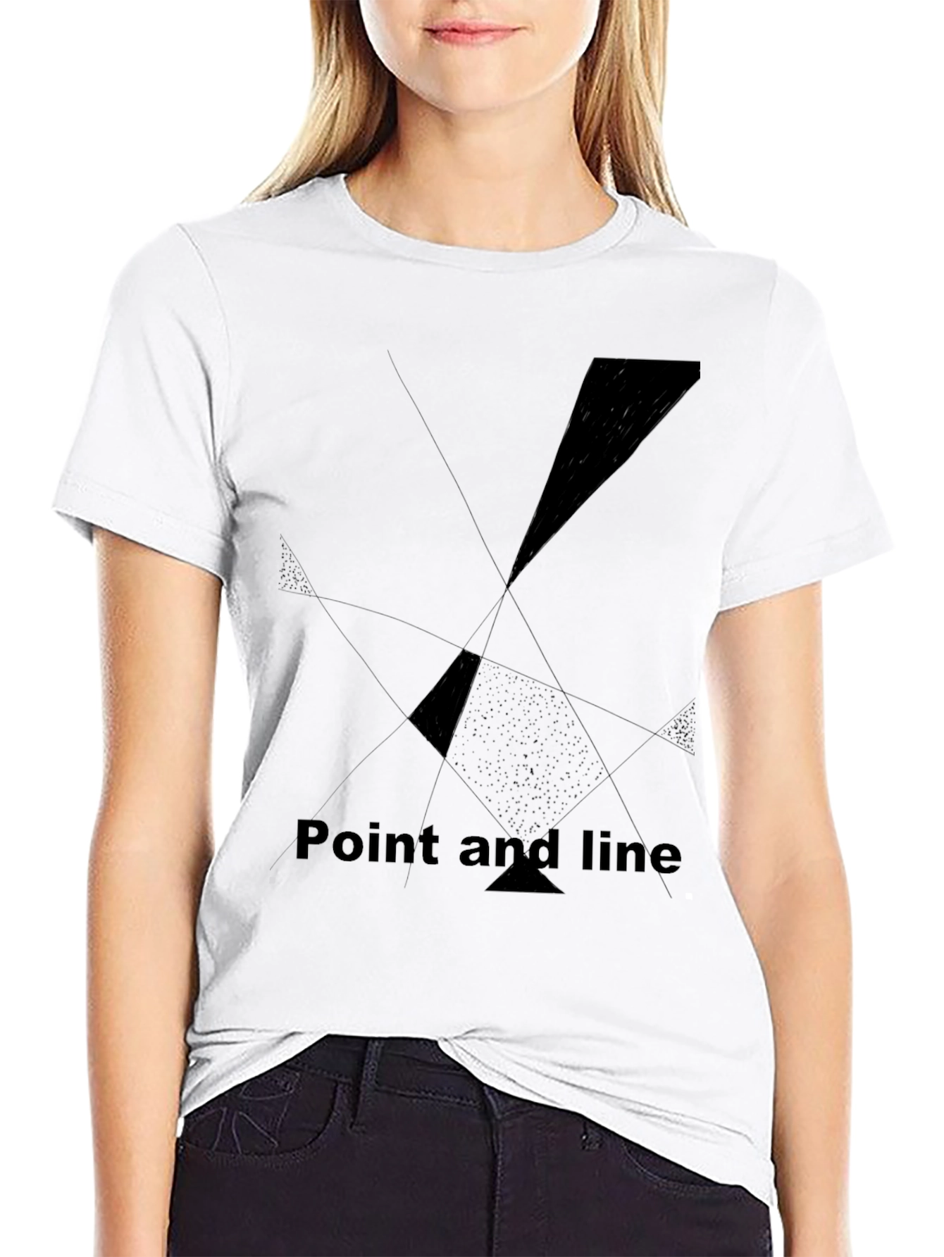 Black Abstract Geometric Black Tee - Point and Line Design view 9