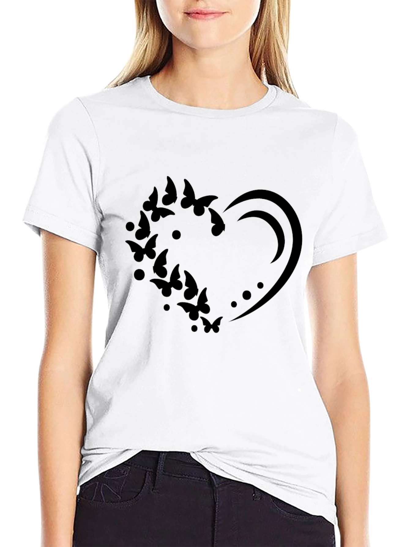 Black Butterfly Heart Graphic Black T-Shirt view 9