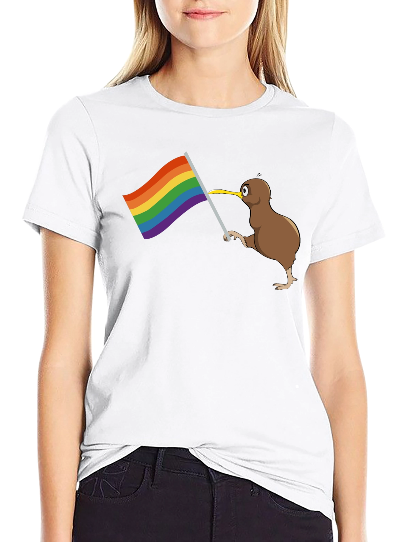Black Kiwi Bird Pride Flag Graphic Tee view 9