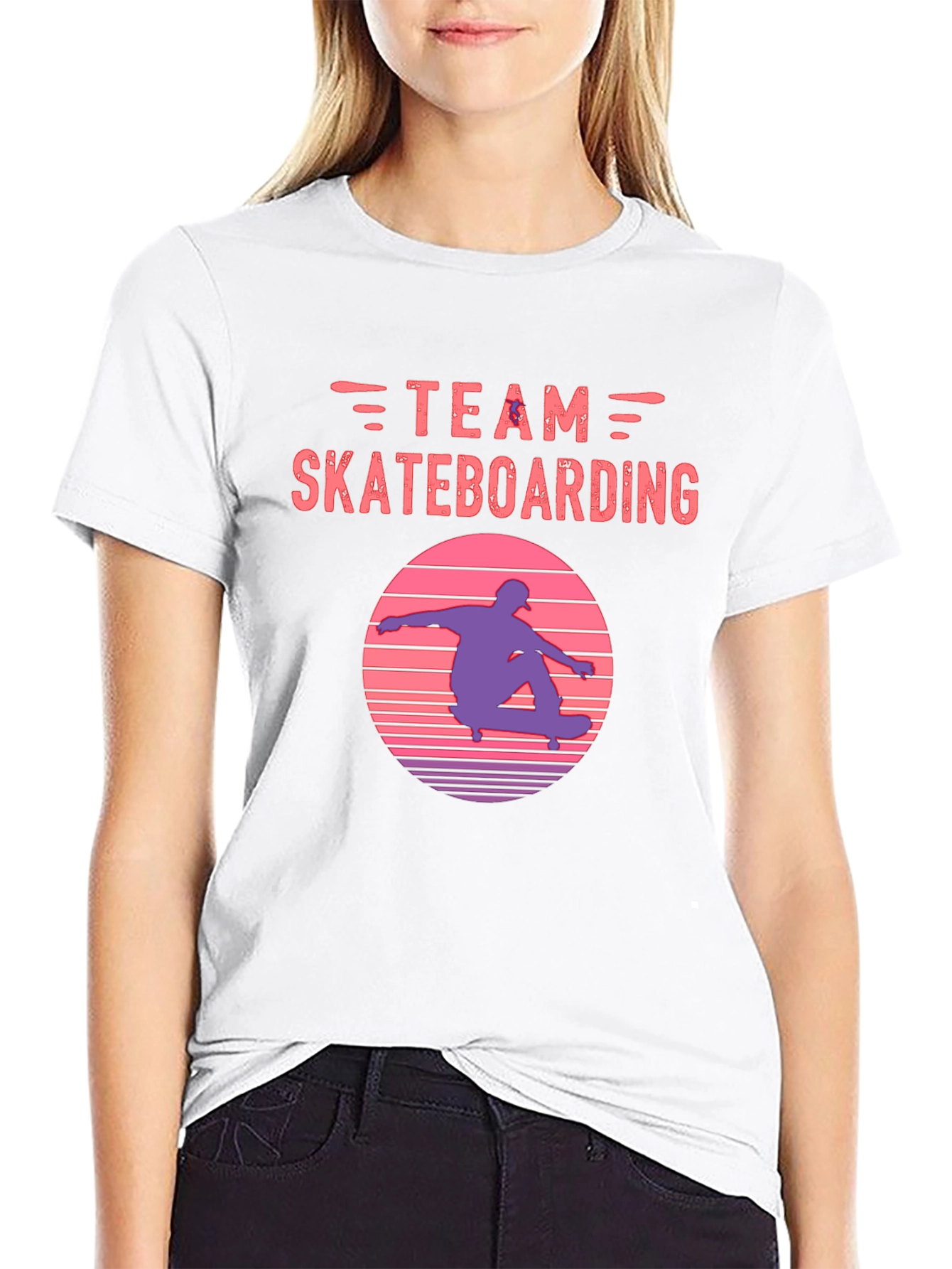 Black Team Skateboarding Graphic Tee - Retro Sunset Skater Shirt view 9