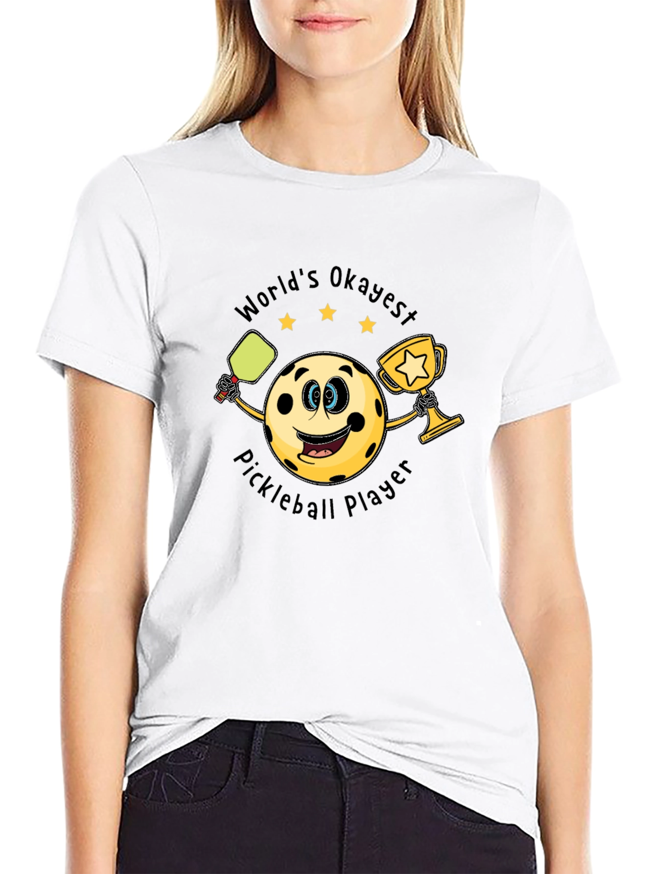Black World's Okayest Pickleball Player T-Shirt view 9