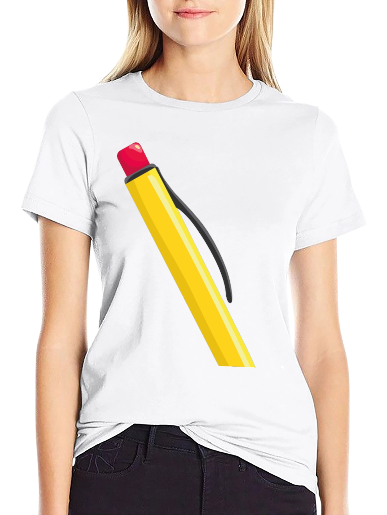 Black Pencil Graphic Tee - Black Cotton Casual Wear view 9