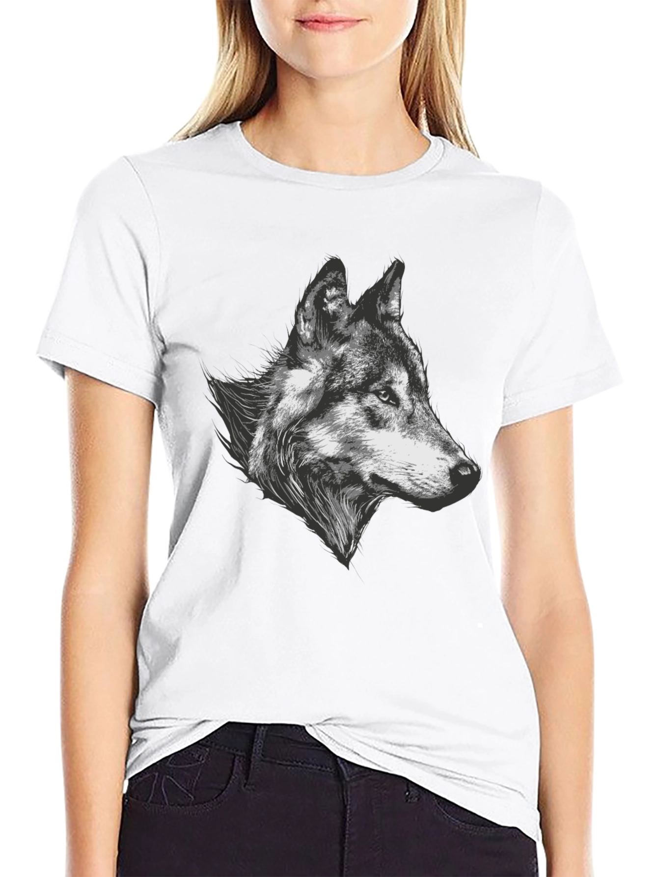 Black Wolf Graphic Tee - Black Cotton Blend T-Shirt view 9