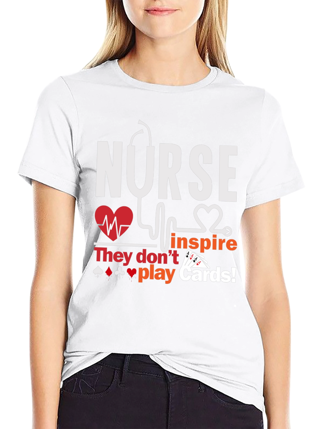 Black Nurse Inspire T-Shirt - Playing Card Design view 9