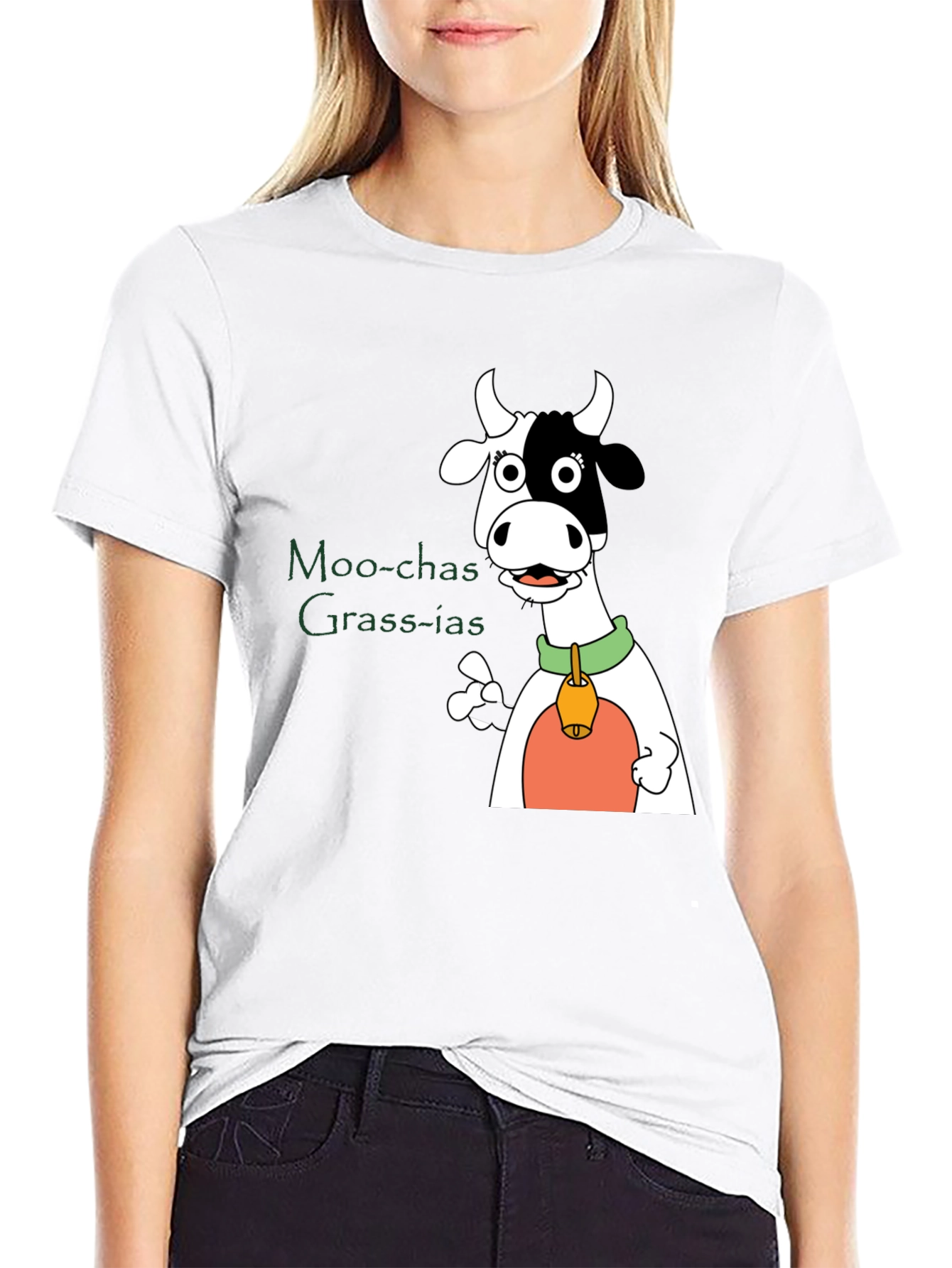 Black Moo-chas Grass-ias Cow Graphic Black T-Shirt view 9