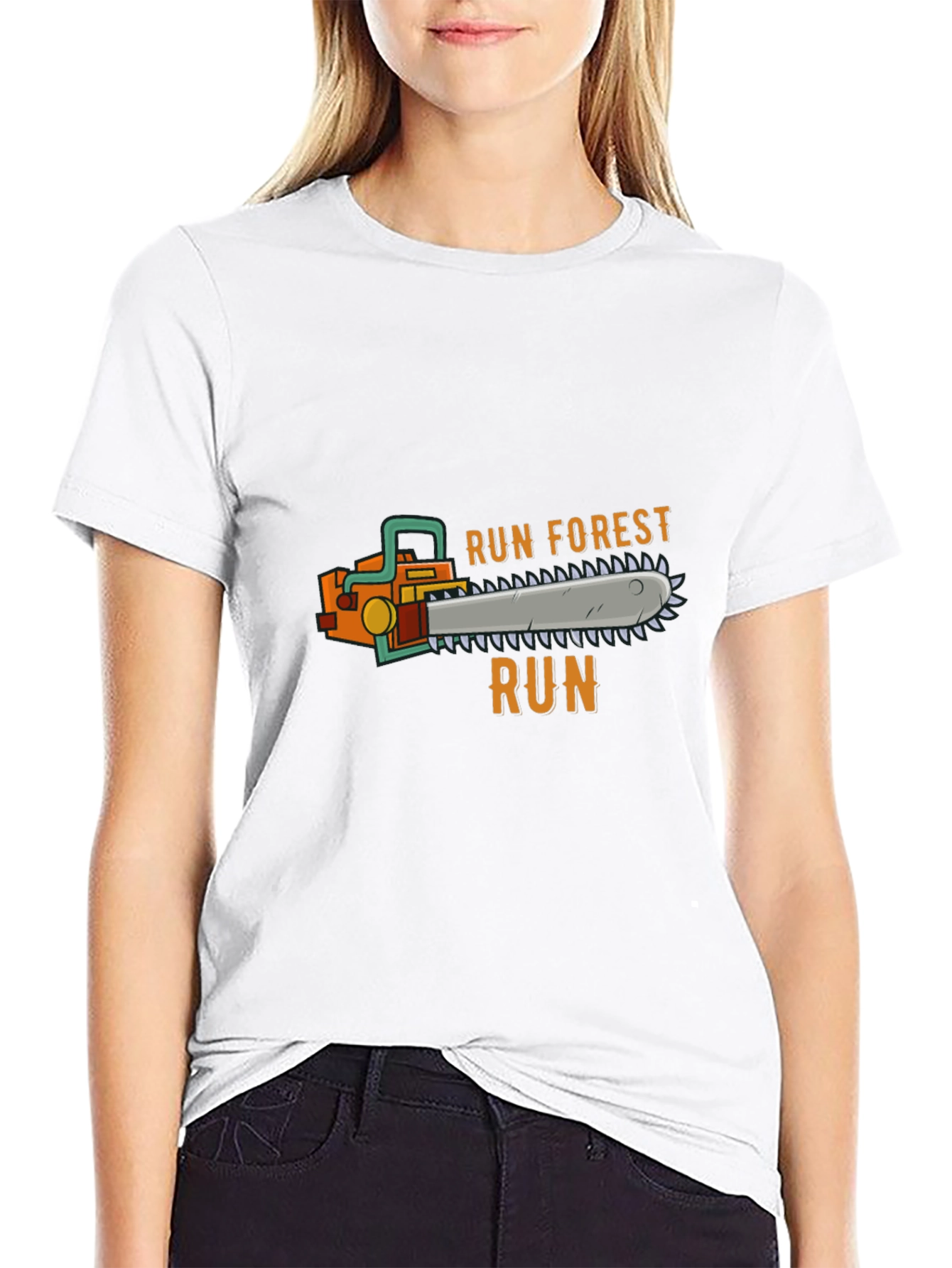 Black Run Forest Run Chainsaw T-Shirt - Novelty Tee view 9