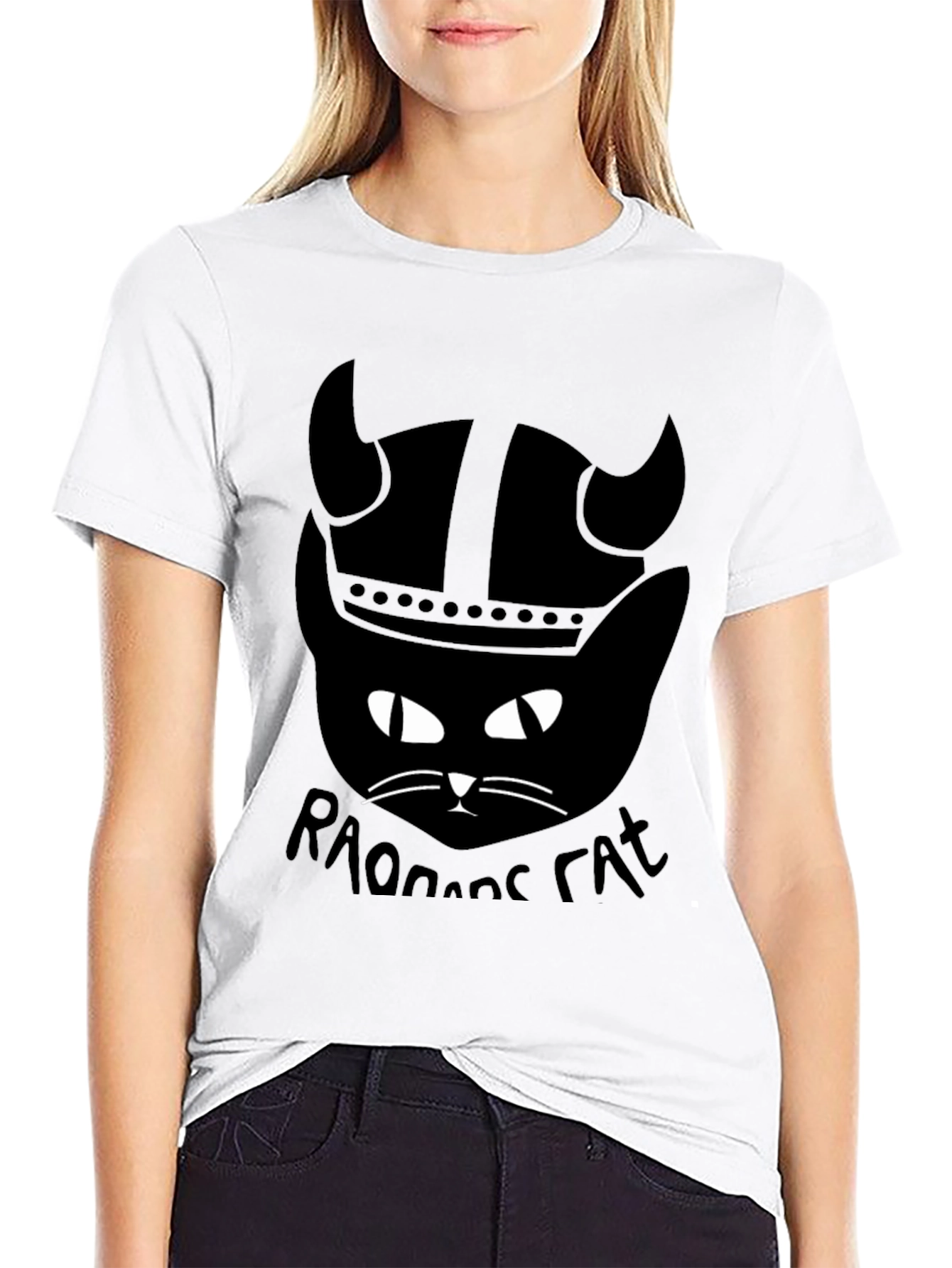 Black Viking Cat T-Shirt - Raonoane Cat - Black Cotton Tee view 9