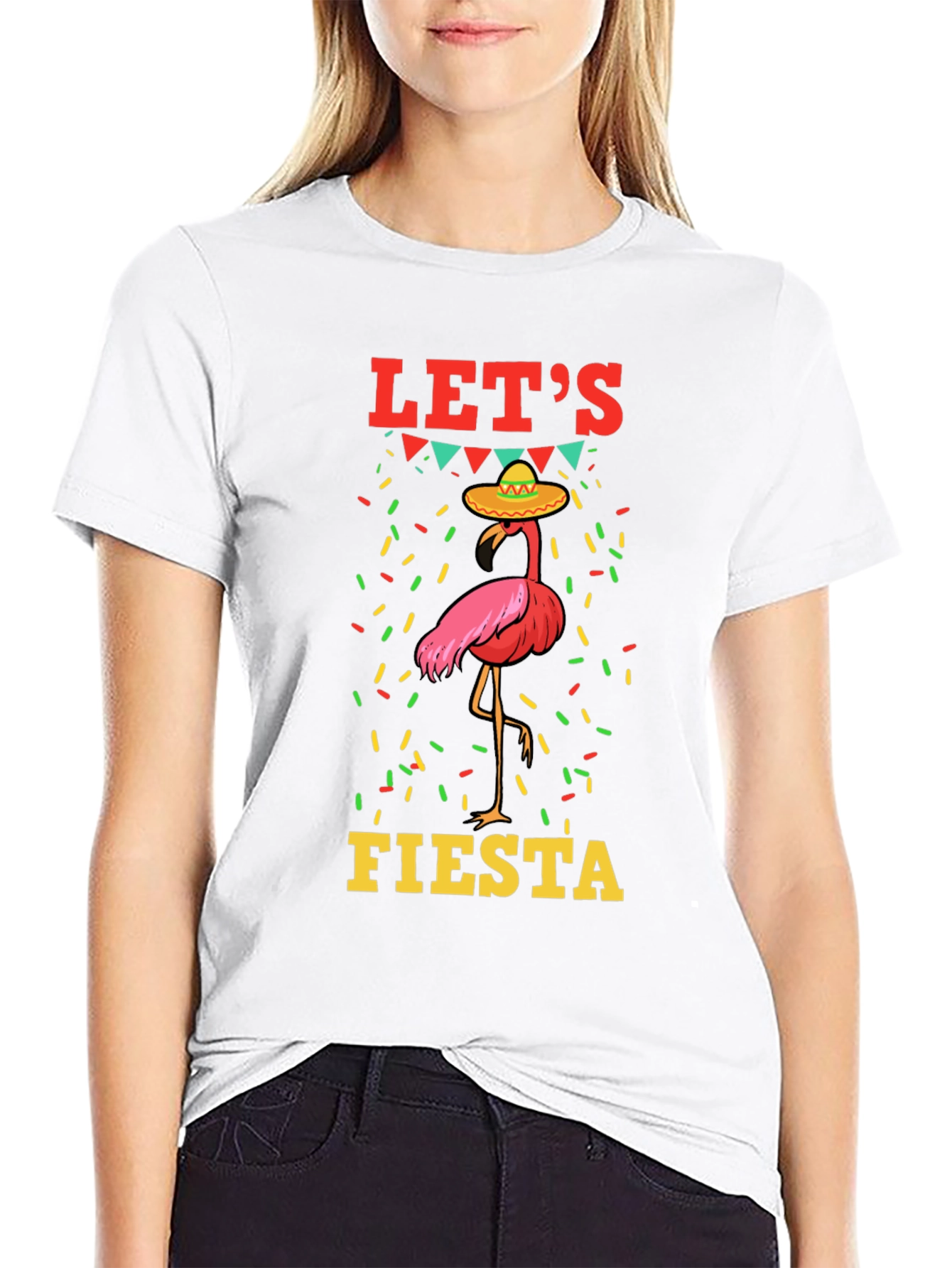 Black Let's Fiesta Flamingo Graphic T-Shirt view 9