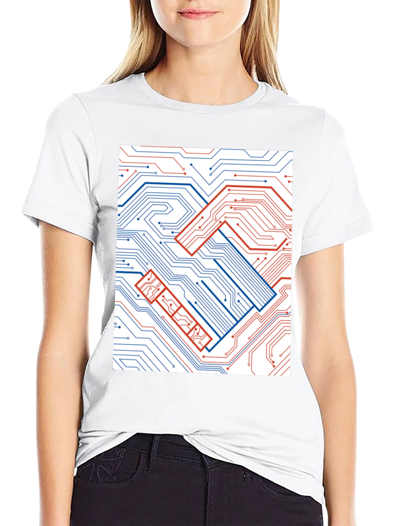 Black Tech Handshake Graphic T-Shirt - Modern Circuit Board Design view 9