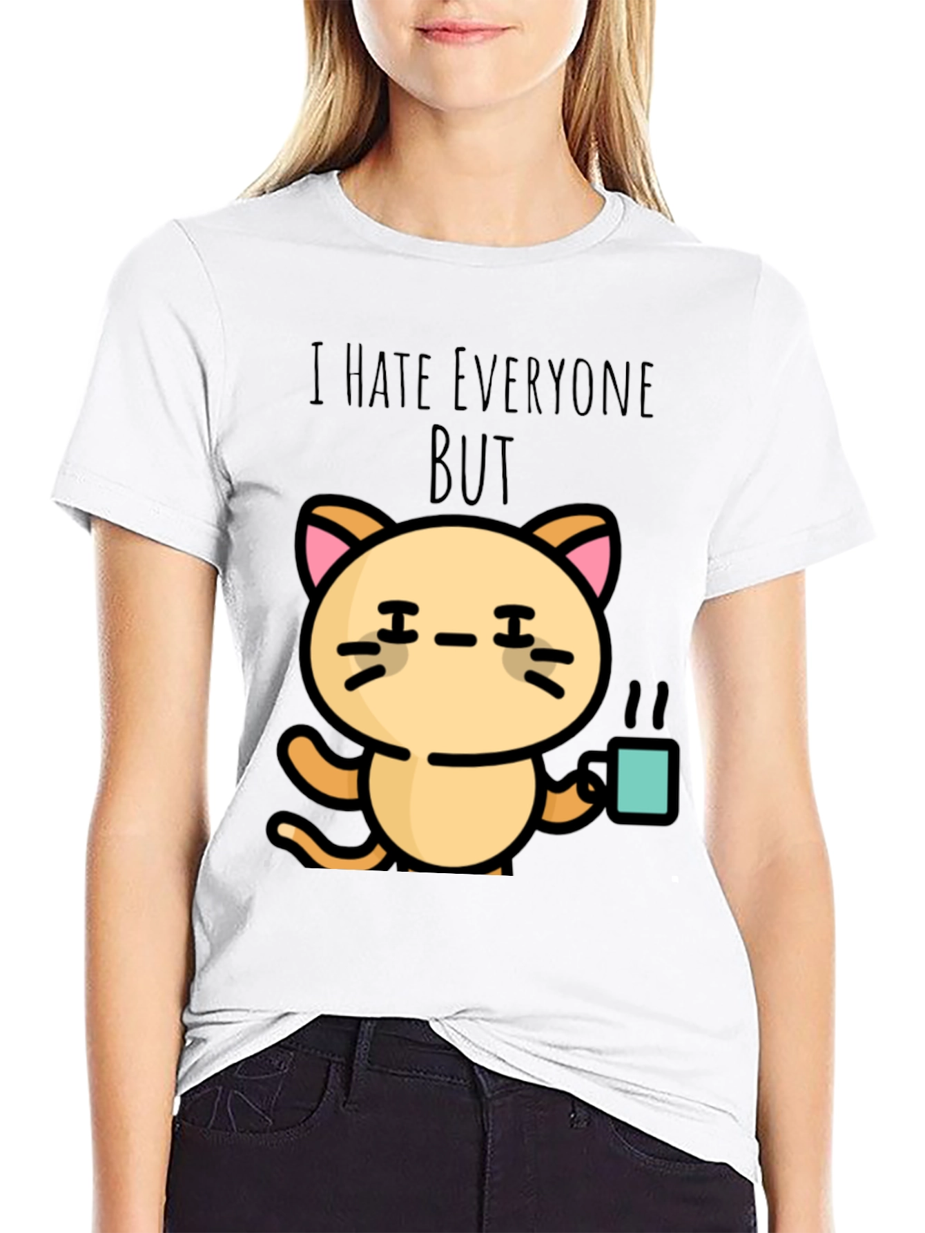 Black I Hate Everyone But Cat T-Shirt view 9