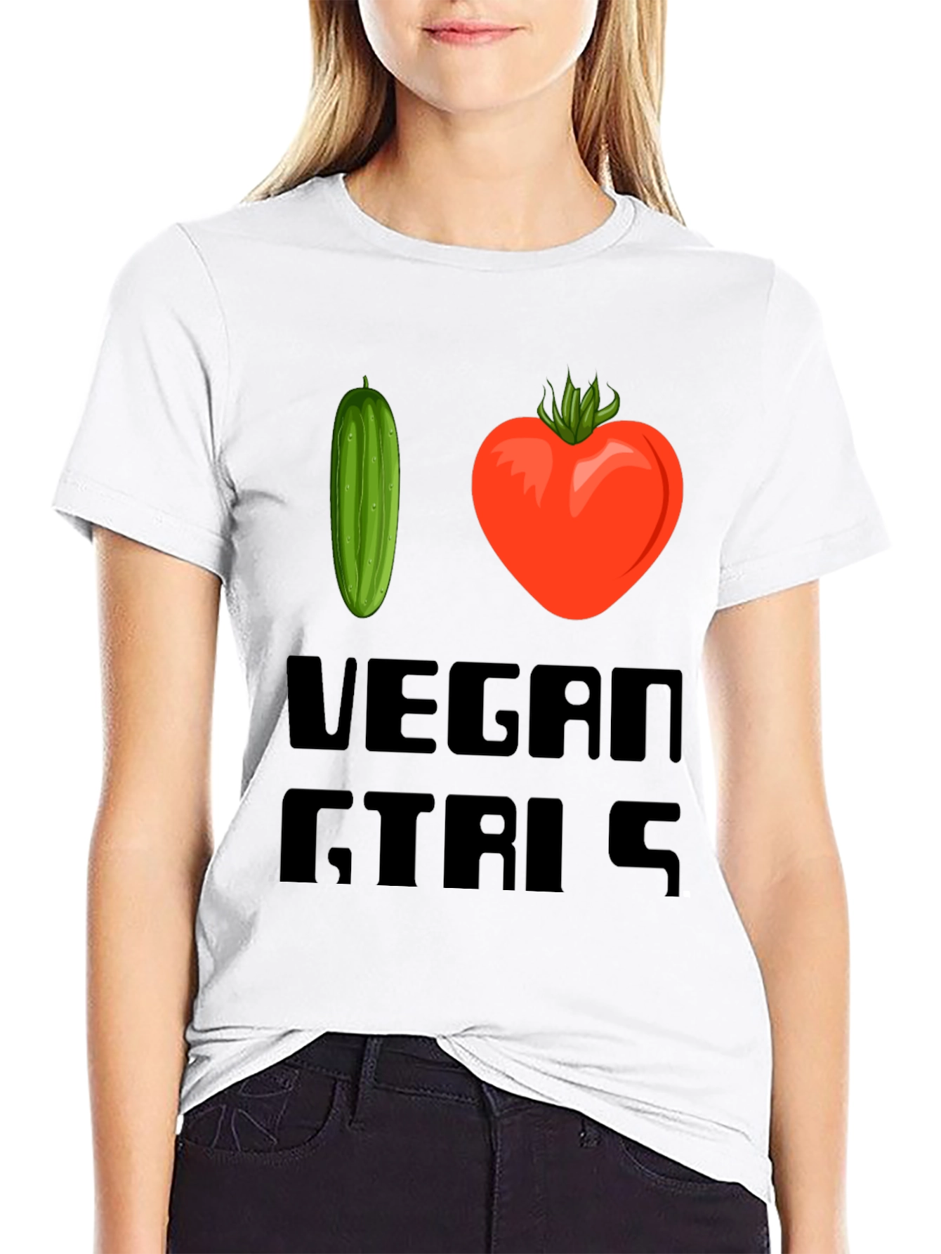 Black I Love Vegan Girls T-Shirt view 9