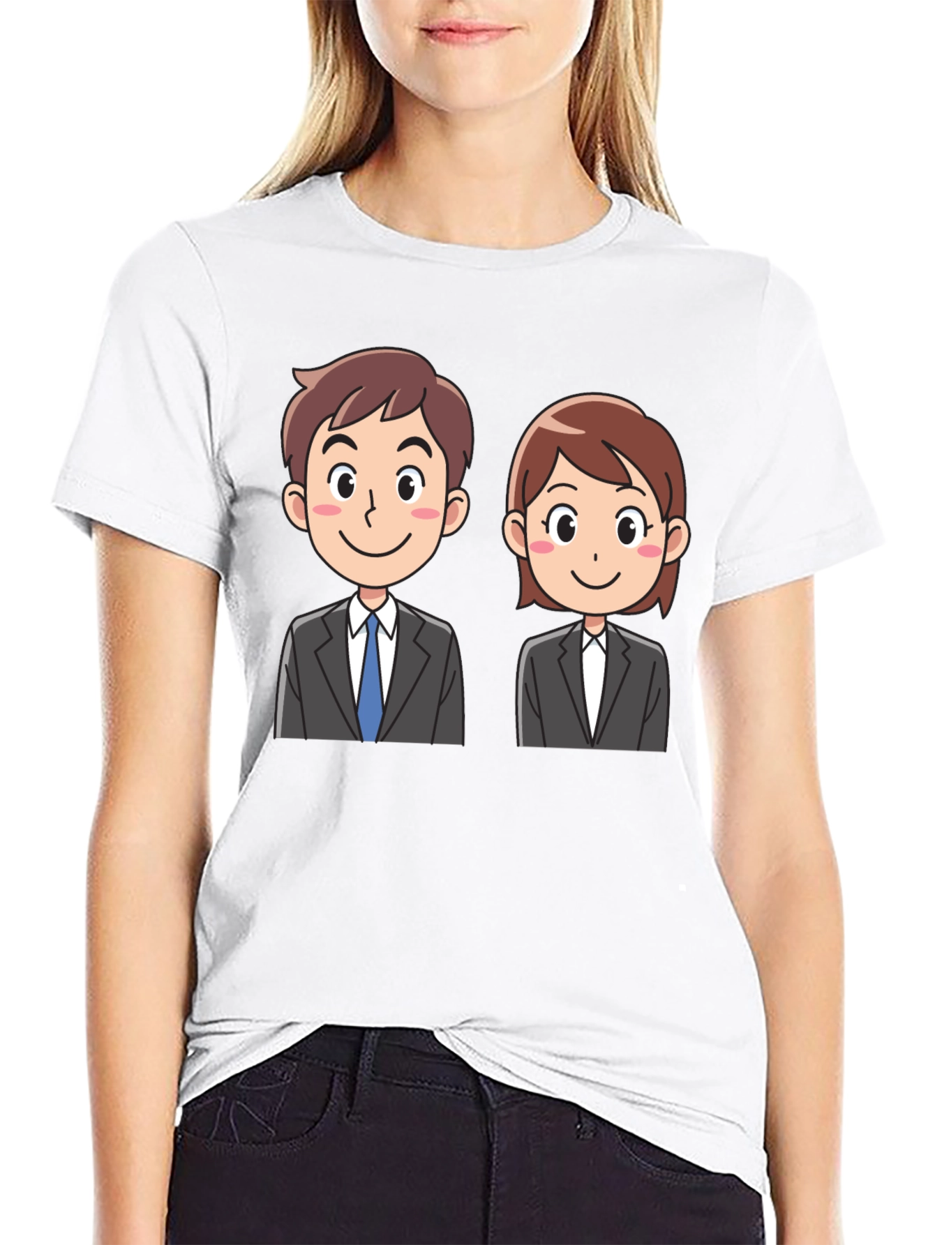 Black Cartoon Business Duo Black T-Shirt view 9