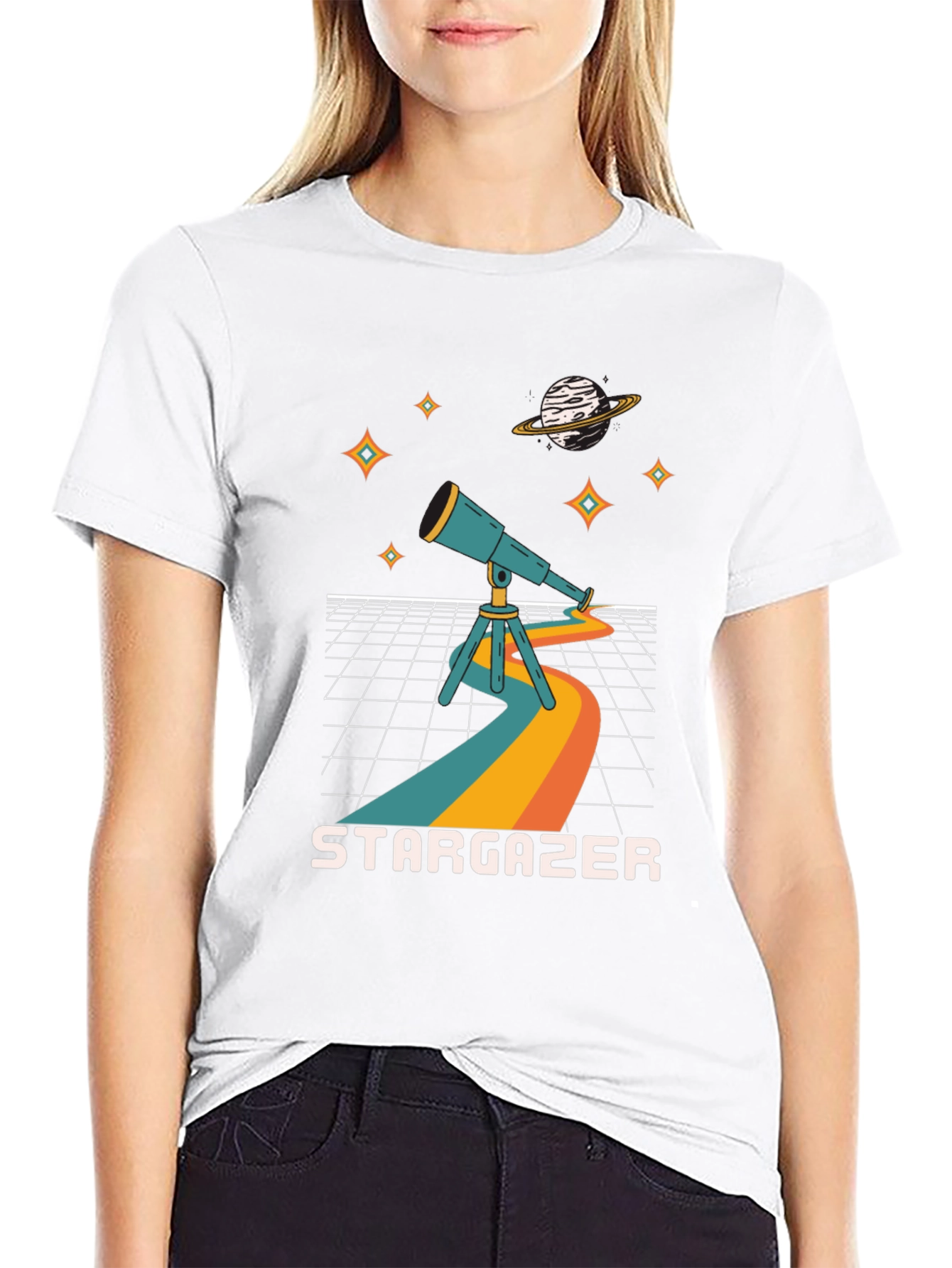 Black Stargazer Graphic Tee - Cosmic Telescope Design view 9