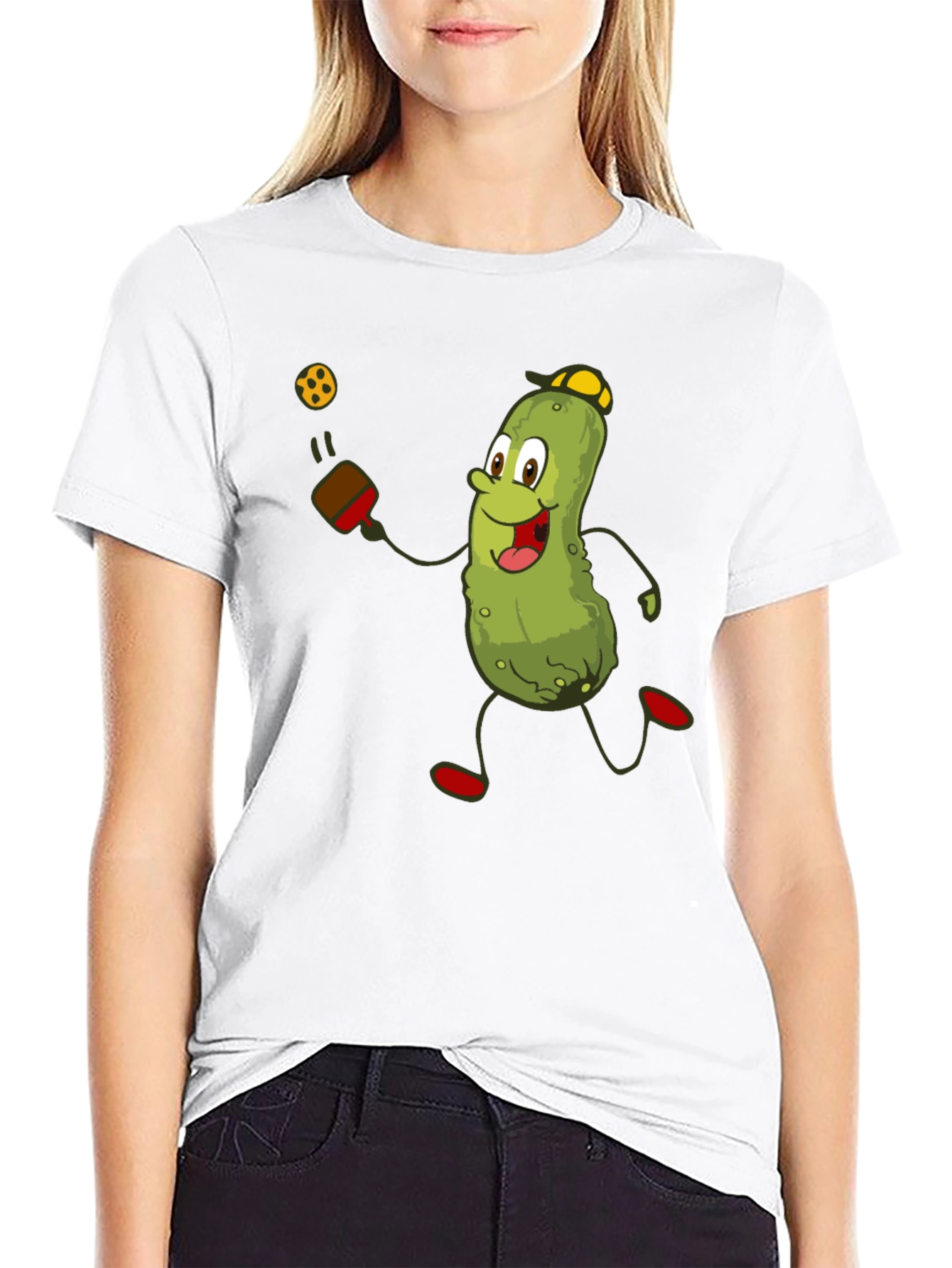 Black Pickleball Pickle T-Shirt - Funny Cartoon Player Tee view 9
