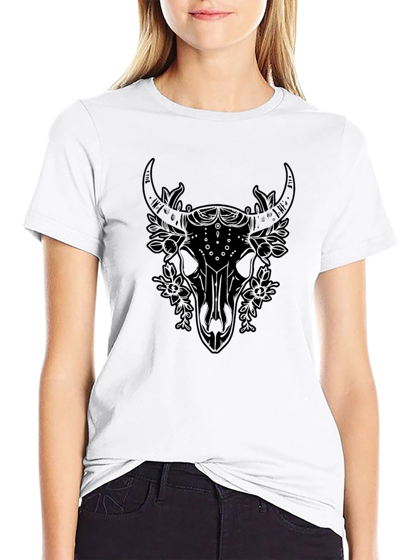 Black Black Floral Skull Graphic Tee - Edgy Streetwear view 9