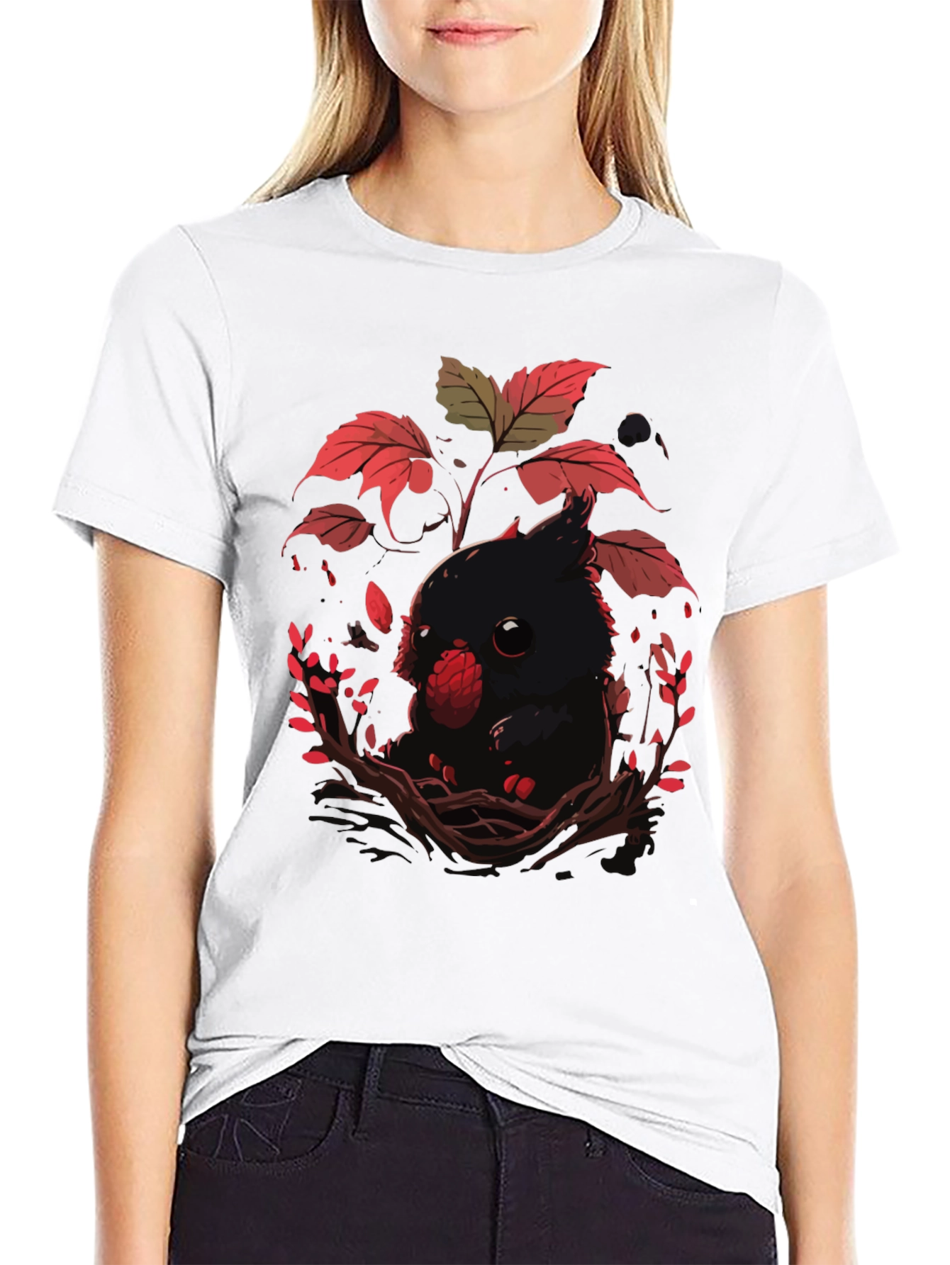 Black Cute Raven T-Shirt - Dark Academia Style view 9