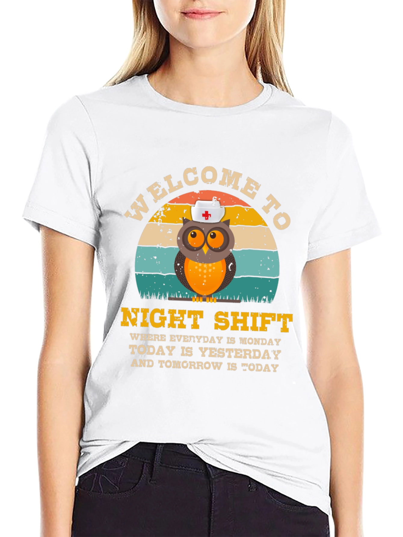 Black Night Shift Nurse Owl T-Shirt view 9