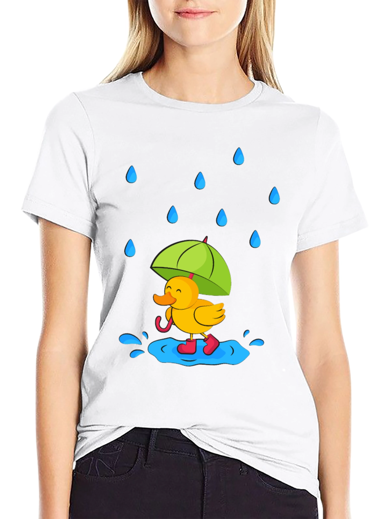 Black Rainy Day Duck T-Shirt - Cute Cartoon Graphic Tee view 9