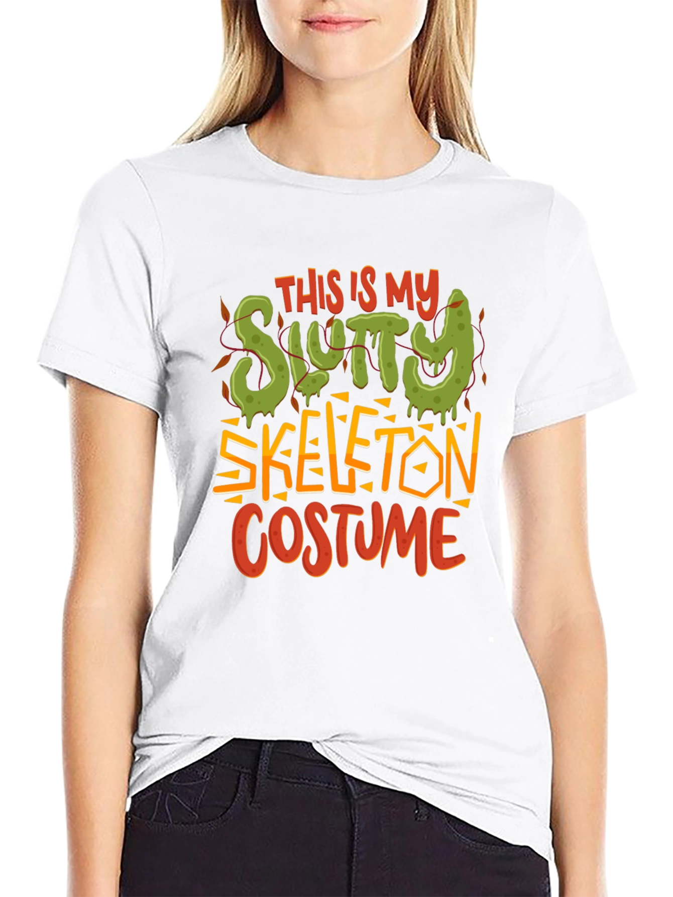Black Slutty Skeleton Costume Graphic T-Shirt view 9