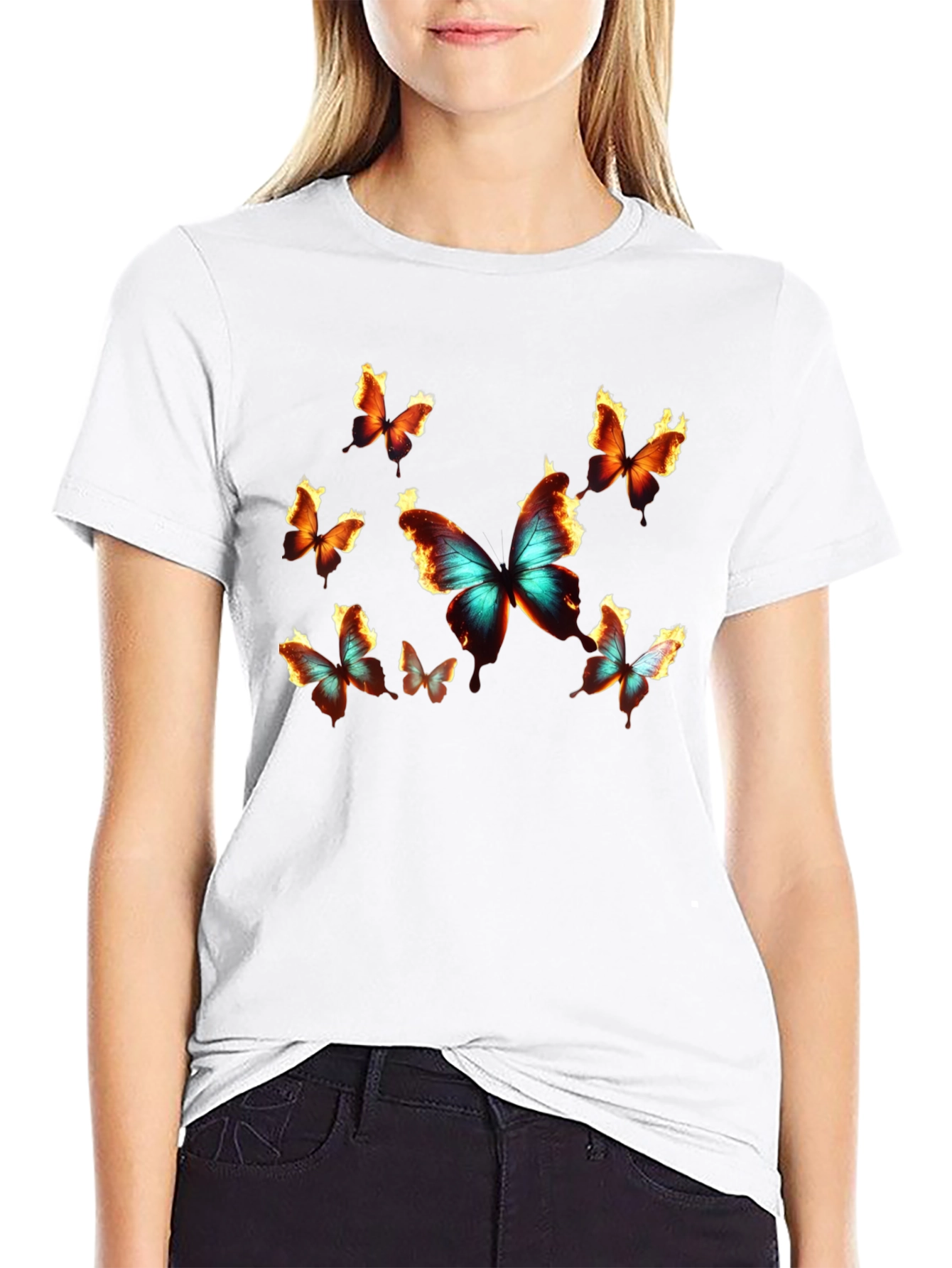 Black Butterfly Graphic Print Crew Neck T-Shirt view 9