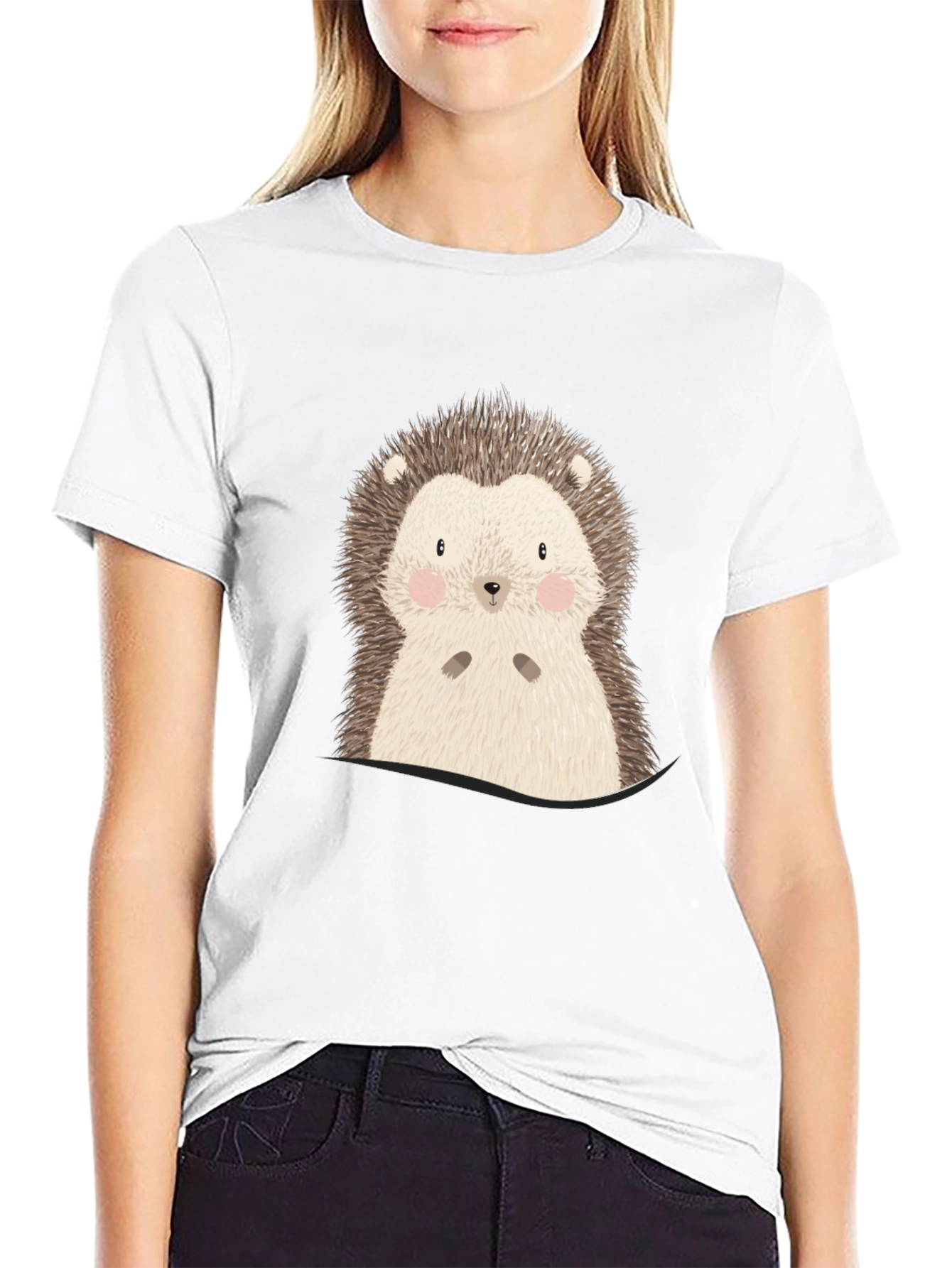 Black Cute Hedgehog Graphic Tee - Soft Cotton Blend view 9
