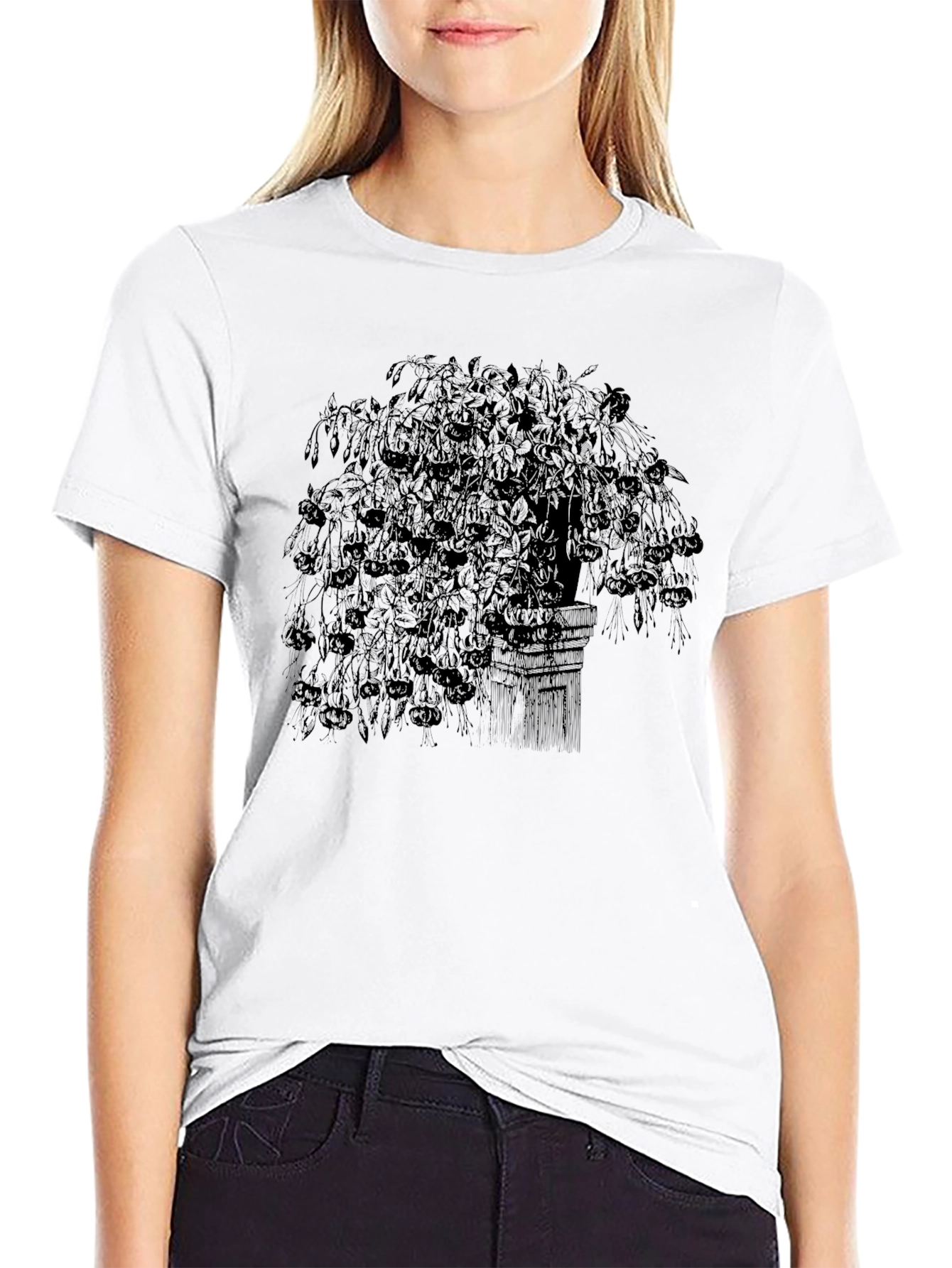 Black Vintage Botanical Print Black T-Shirt view 9