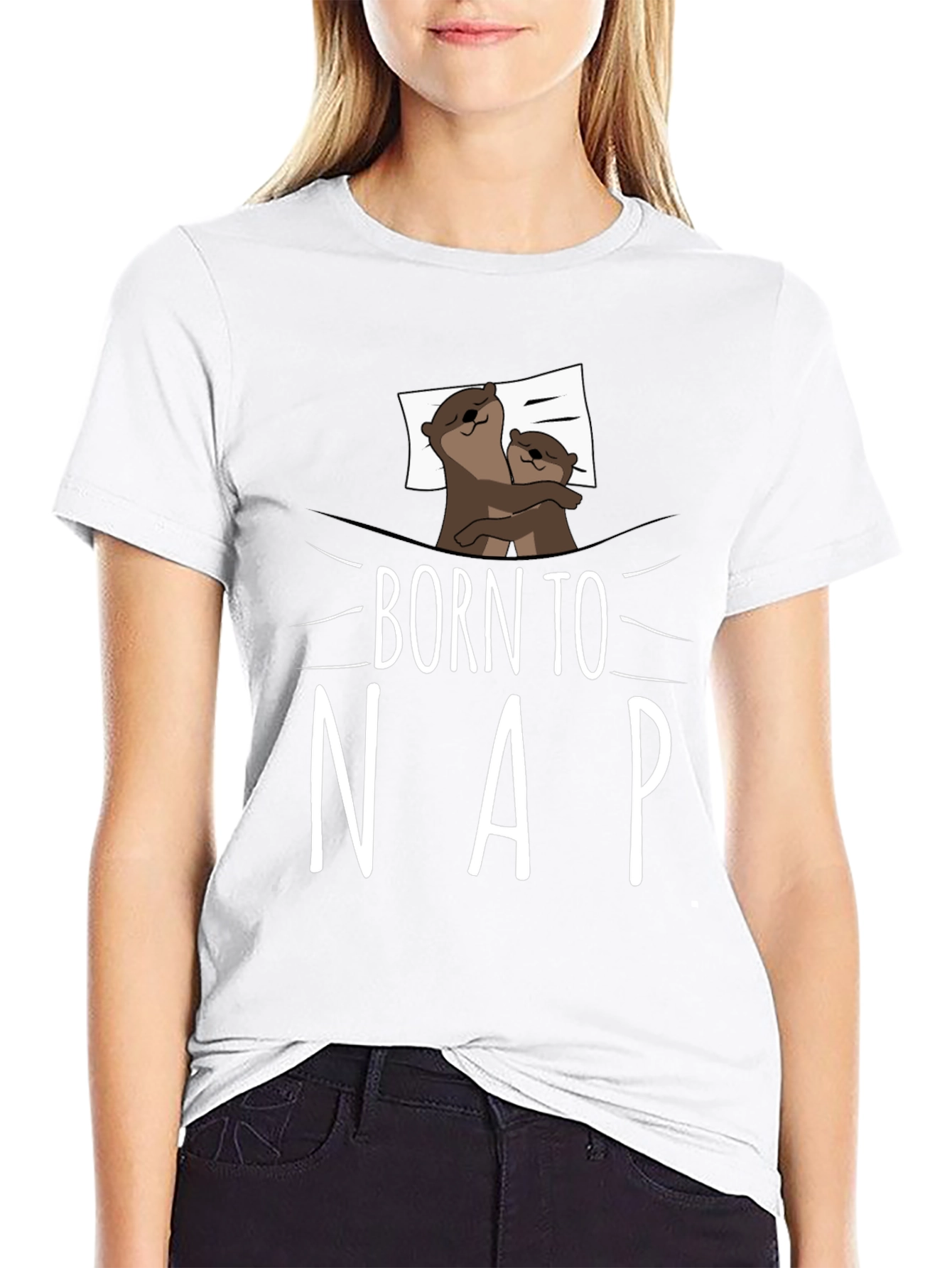 Black Born to Nap Otter Graphic Tee - Comfort Black T-Shirt view 9