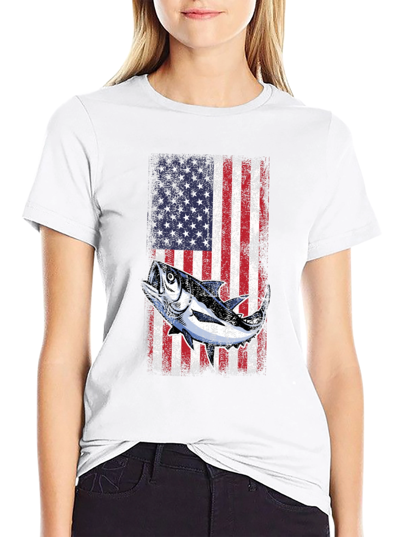Black American Flag Tuna Fishing T-Shirt view 9