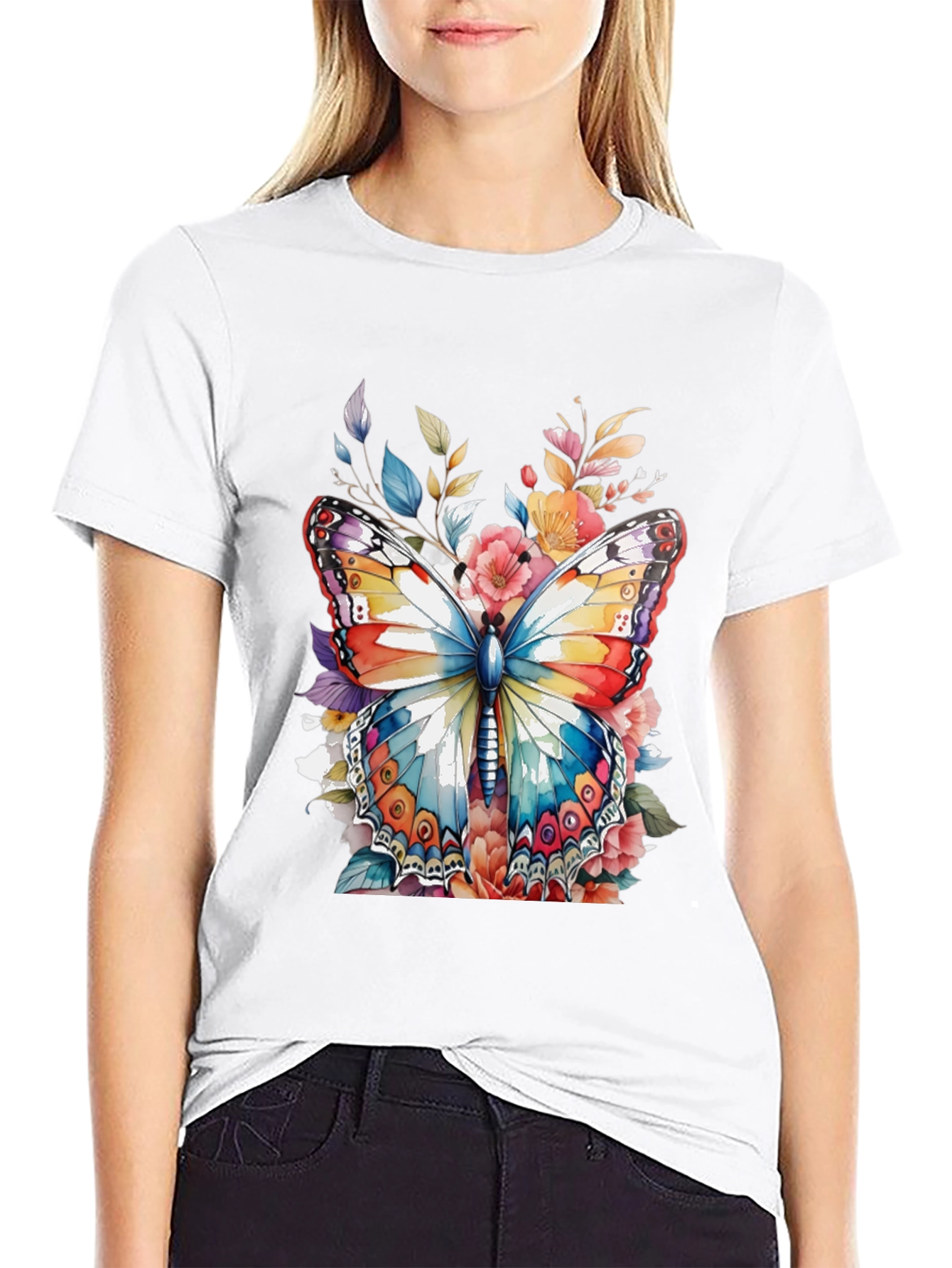 Black Butterfly Floral Graphic Tee view 9