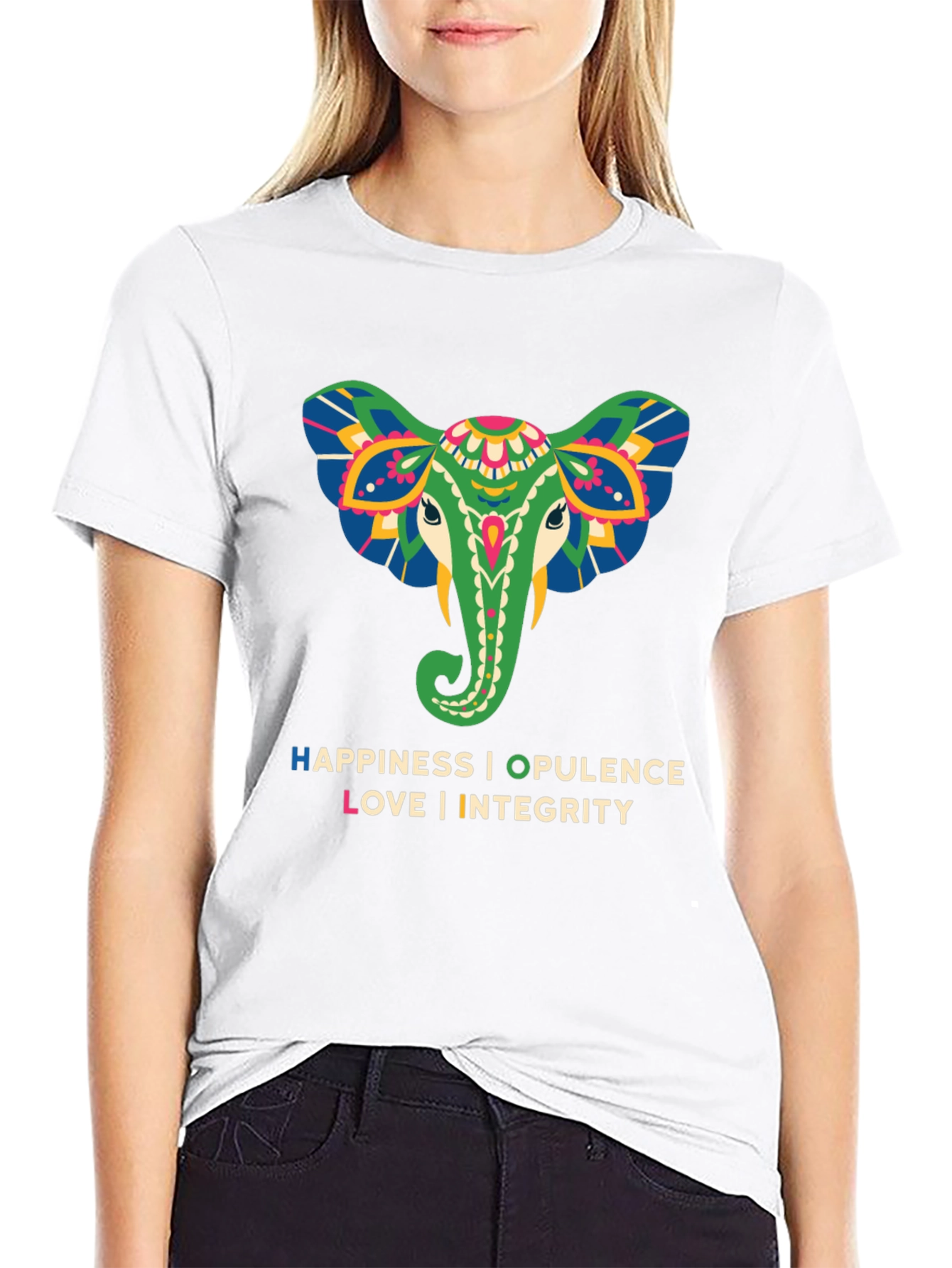 Black Elephant Graphic Tee: Happiness, Opulence, Love & Integrity view 9