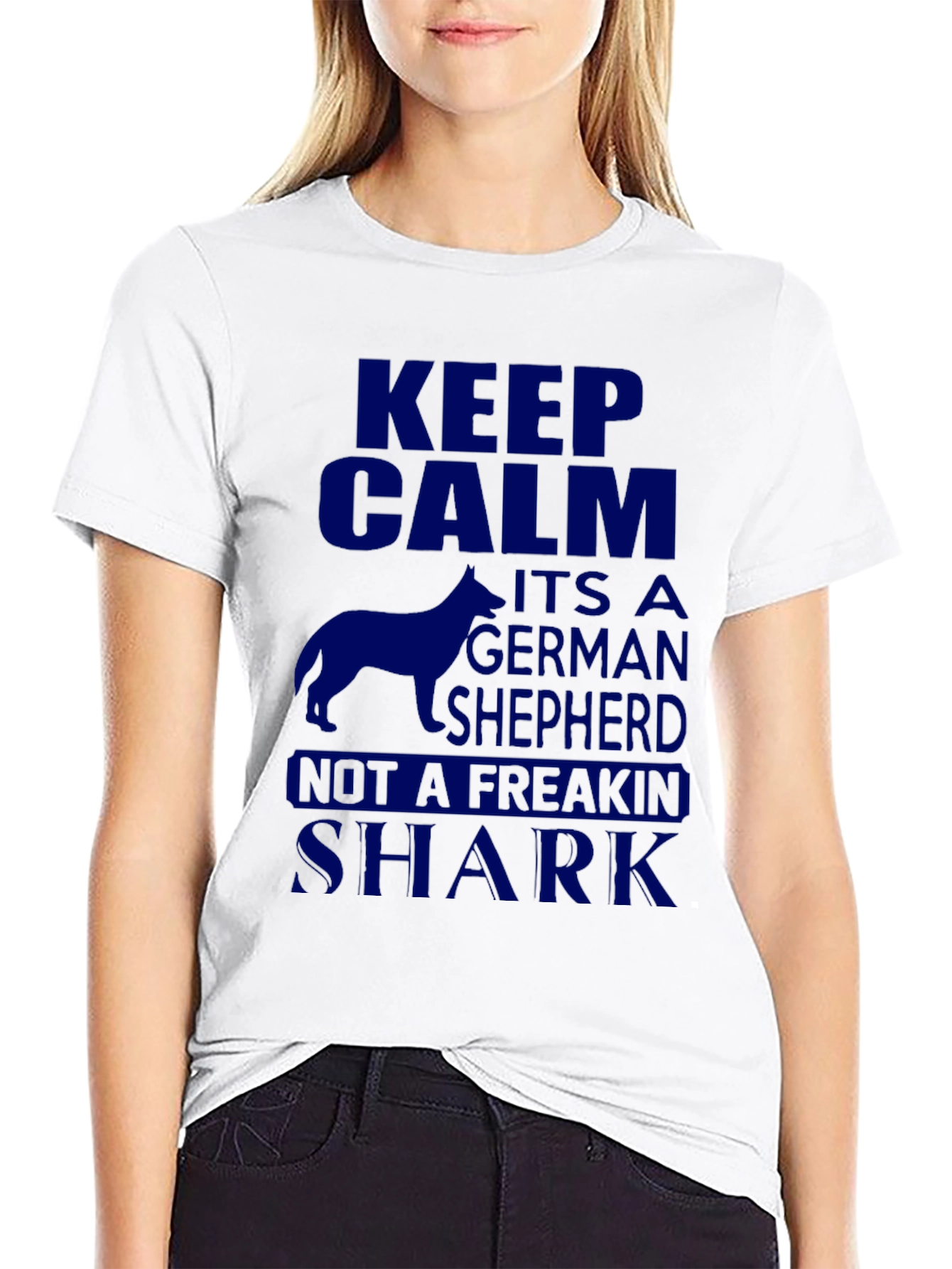 Black Keep Calm German Shepherd Novelty T-Shirt view 9