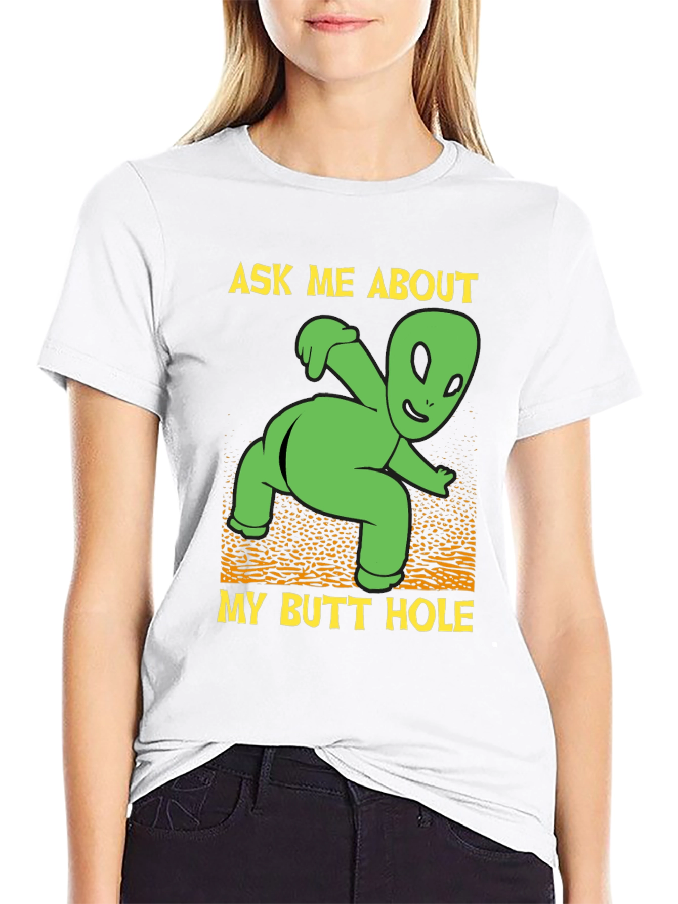 Black Ask Me About My Butt Hole Alien Graphic T-Shirt view 9