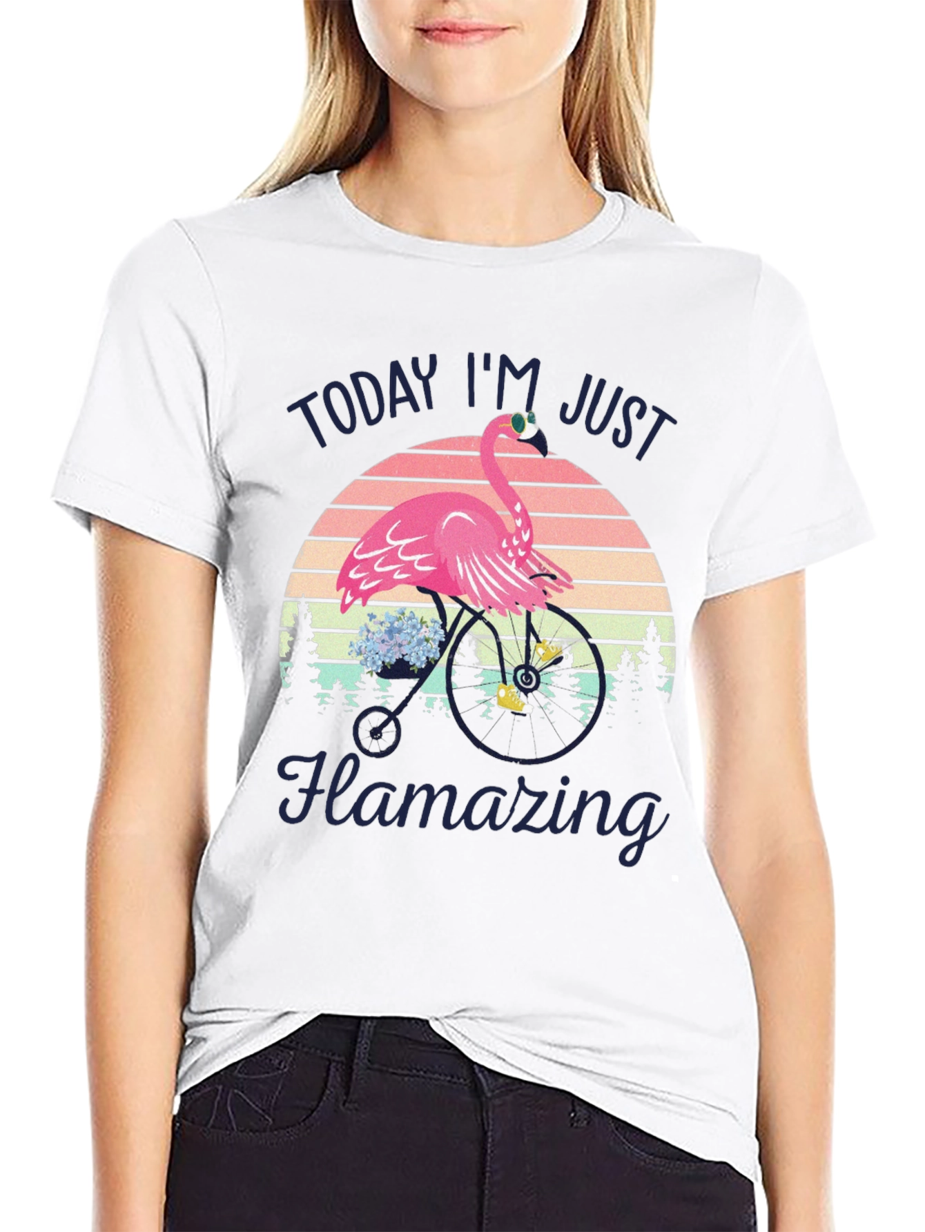 Black Flamazing Flamingo on Bike T-Shirt - Quirky Graphic Tee view 9