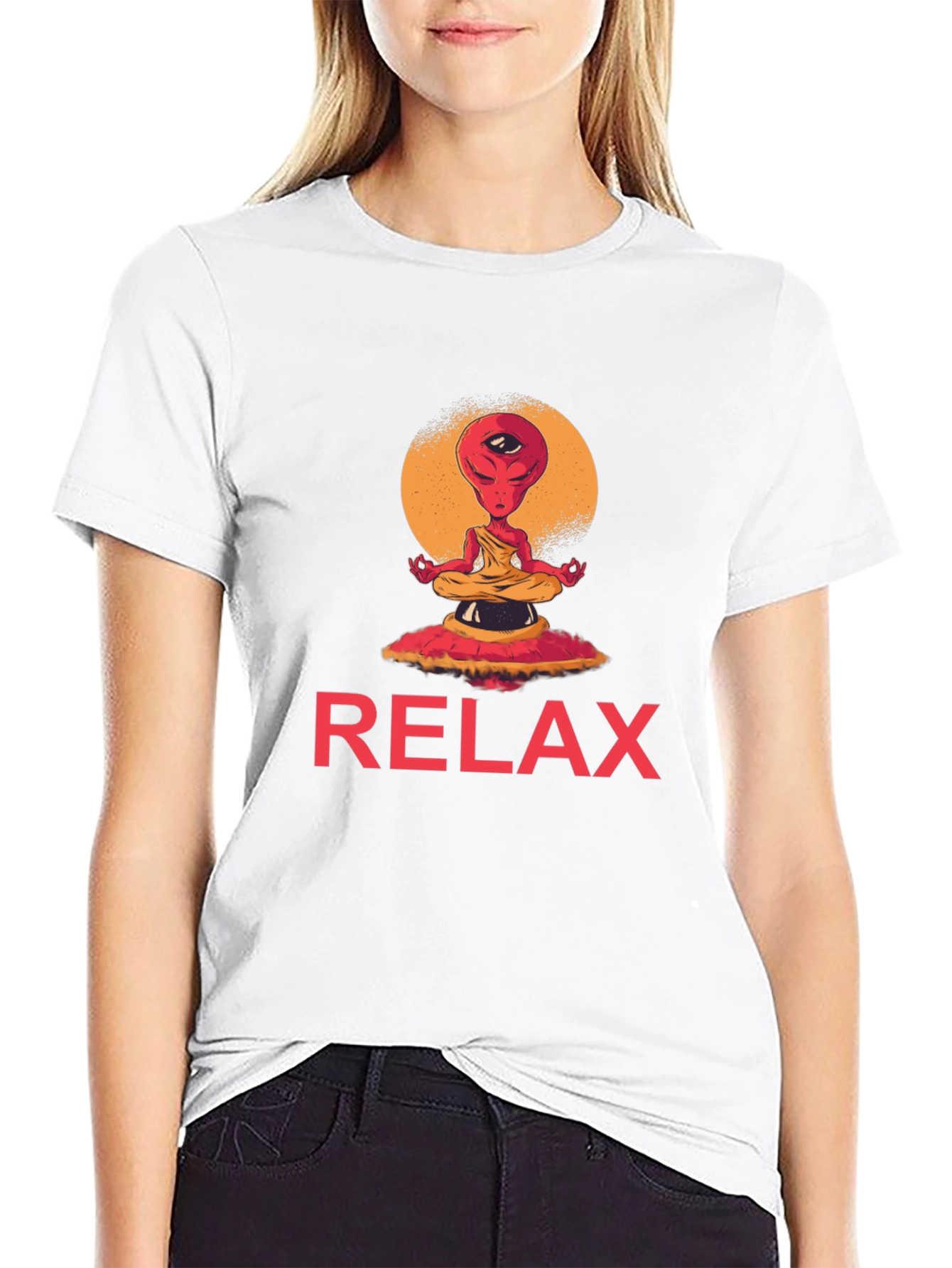 Black Relax Alien Meditation Graphic Tee view 9