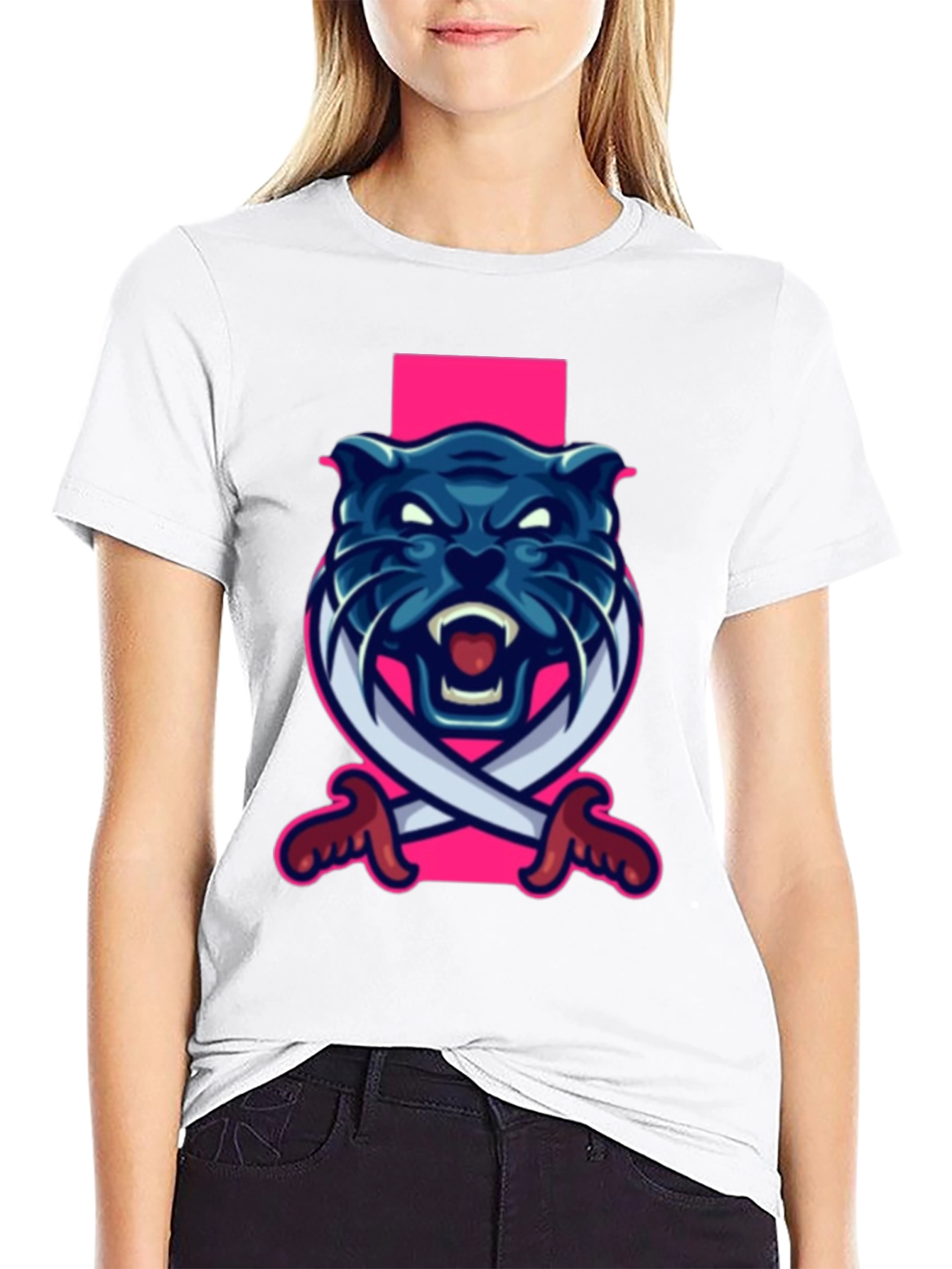 Black Black T-Shirt with Blue Panther Sword Graphic view 9